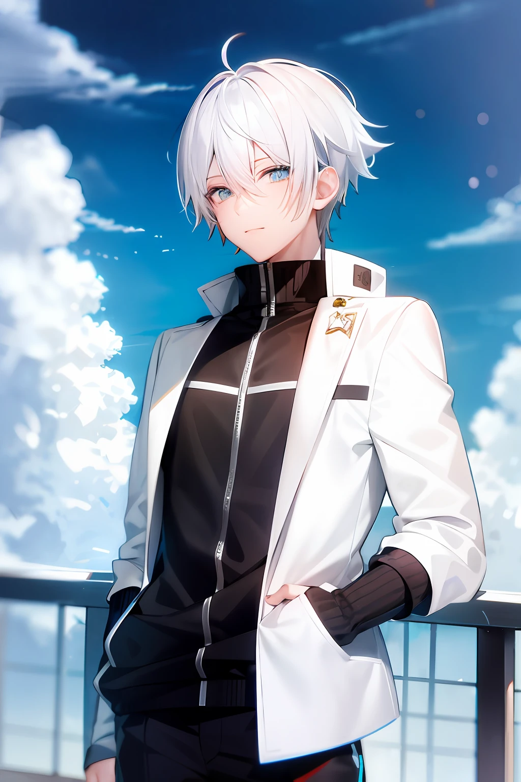 Cute anime male protagonist with white hair