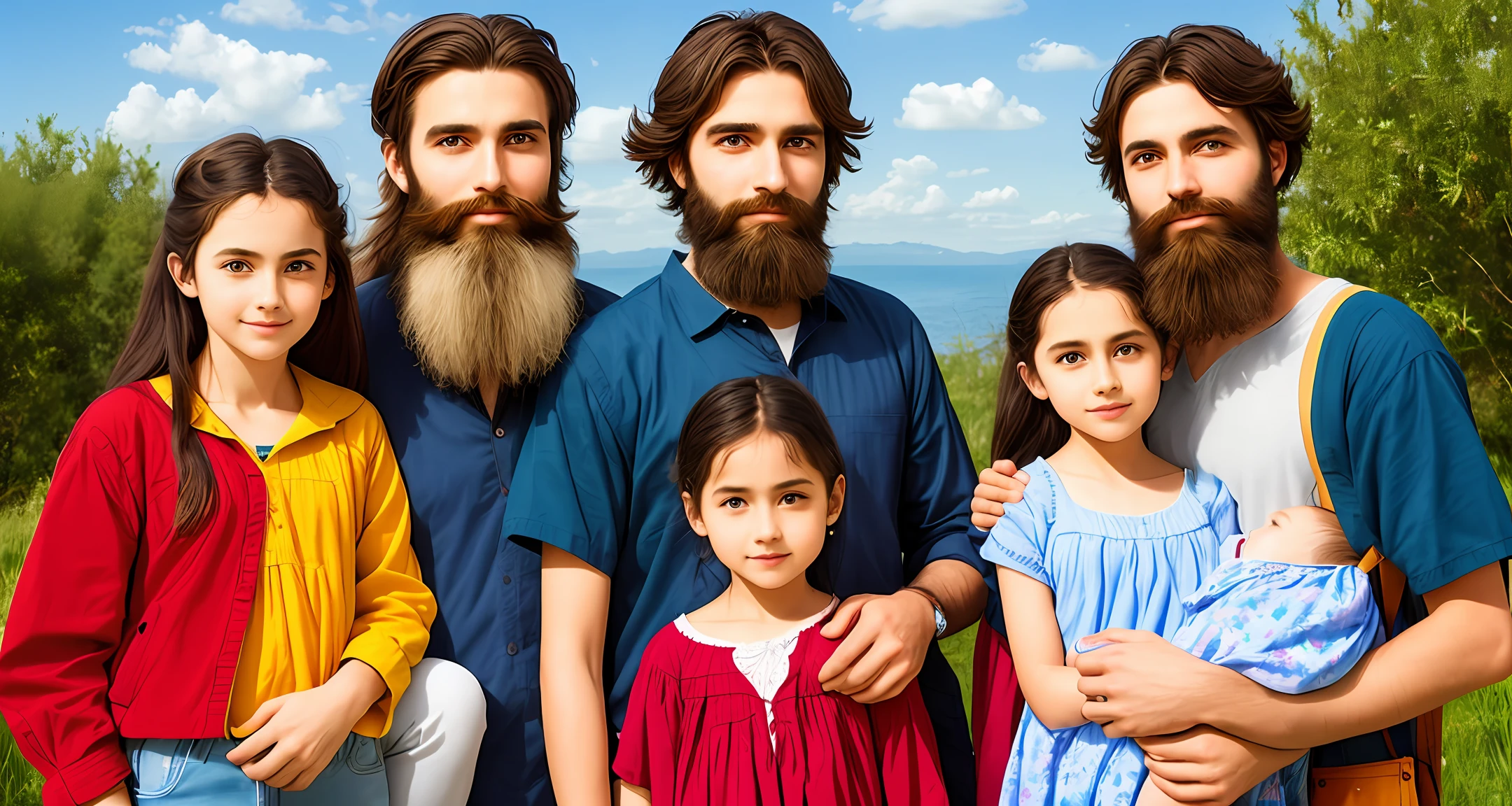Bearded man and woman with two children