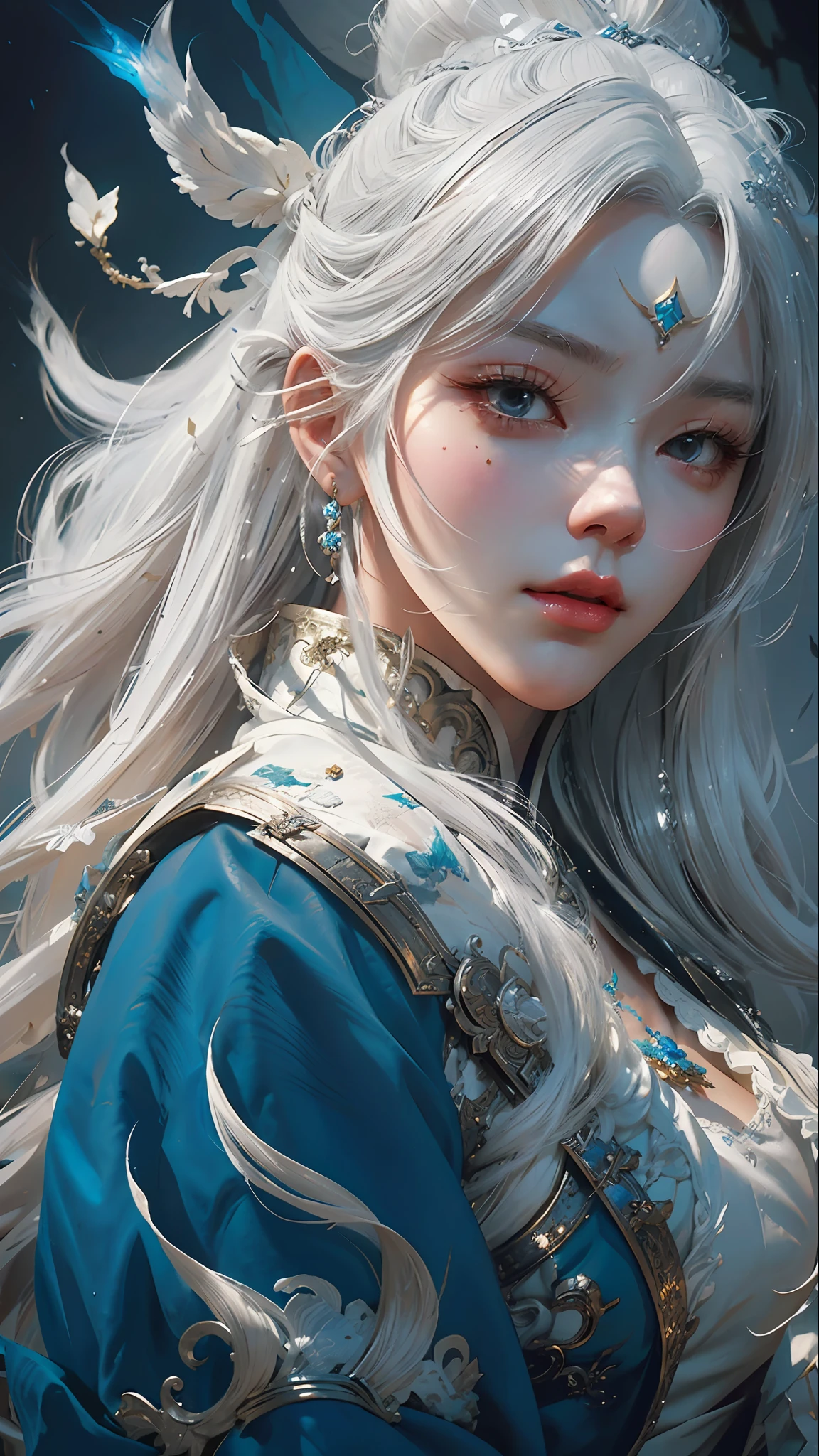 a close up of a woman with white hair and a white mask, beautiful character painting, guweiz, artwork in the style of guweiz, white haired deity, by Yang J, epic exquisite character art, stunning character art, by Fan Qi, by Wuzhun Shifan, guweiz on pixiv artstation --auto --s2