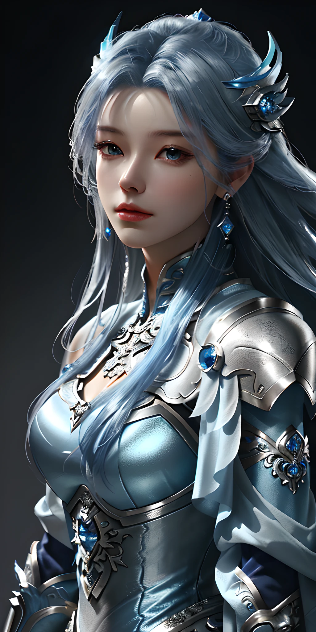 a close up of a woman in a silver and blue dress, chengwei pan on artstation, by Yang J, detailed fantasy art, stunning character art, fanart best artstation, epic exquisite character art, beautiful armor, extremely detailed artgerm, detailed digital anime art, artgerm on artstation pixiv, armor girl,