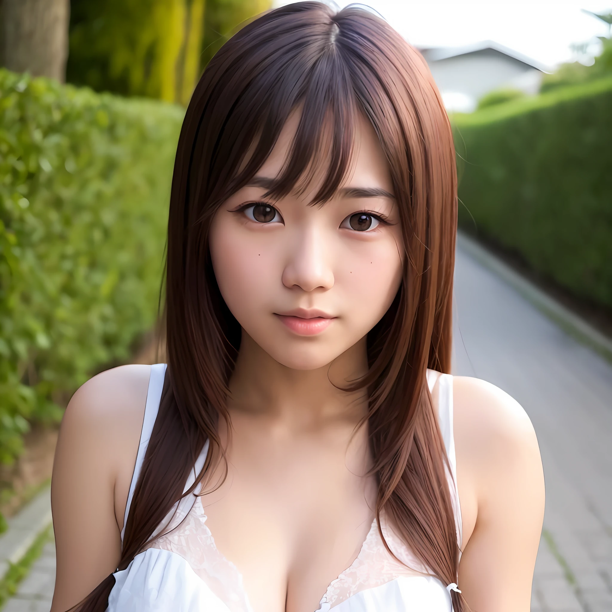 arafed asian woman with long brown hair and white bralet posing for a picture, realistic young gravure idol, beautiful japanese girls face, young sensual gravure idol, young pretty gravure idol, young gravure idol, young skinny gravure idol, girl cute-fine-face, 奈良美智, japanese model