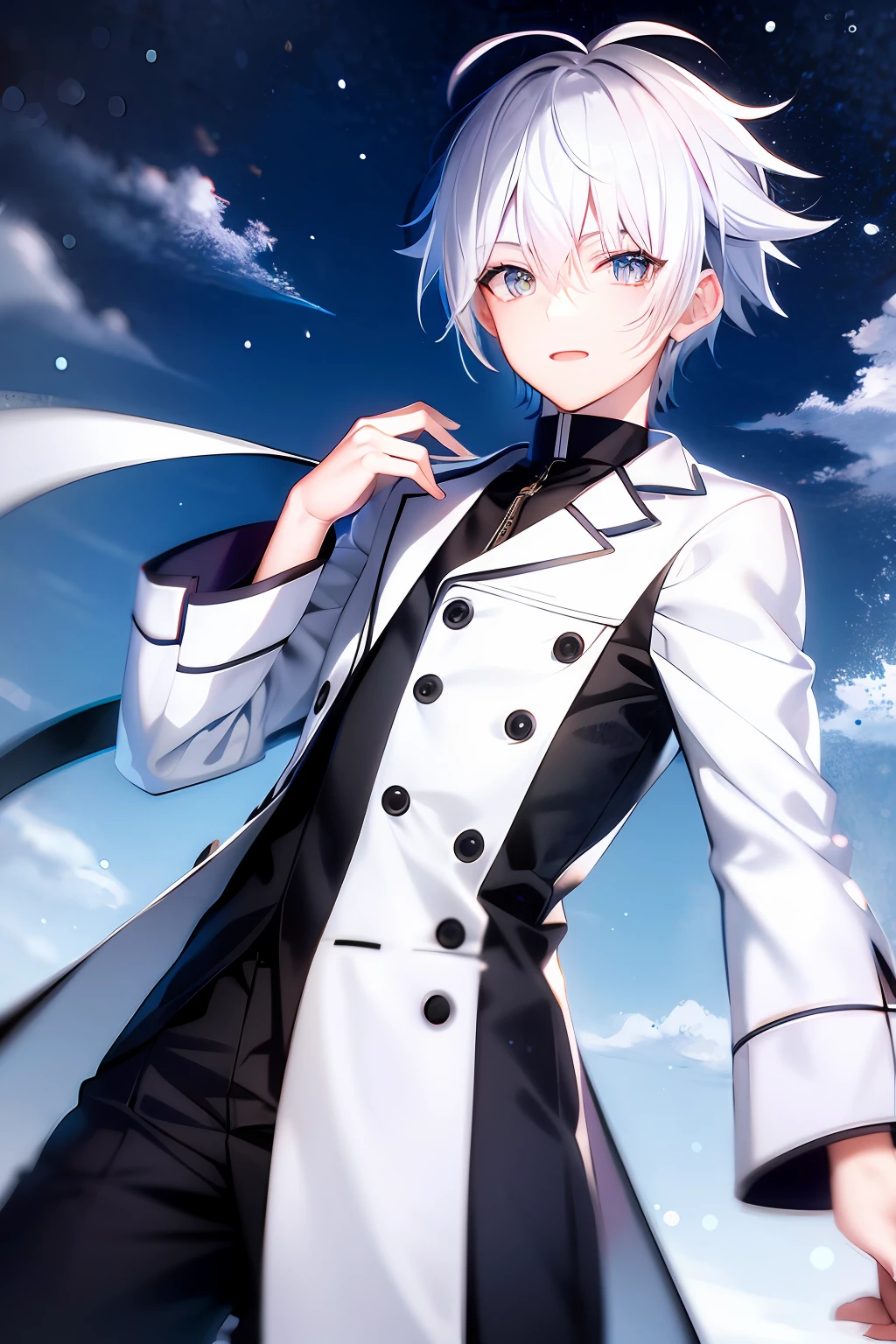 Cute anime boy with white hair