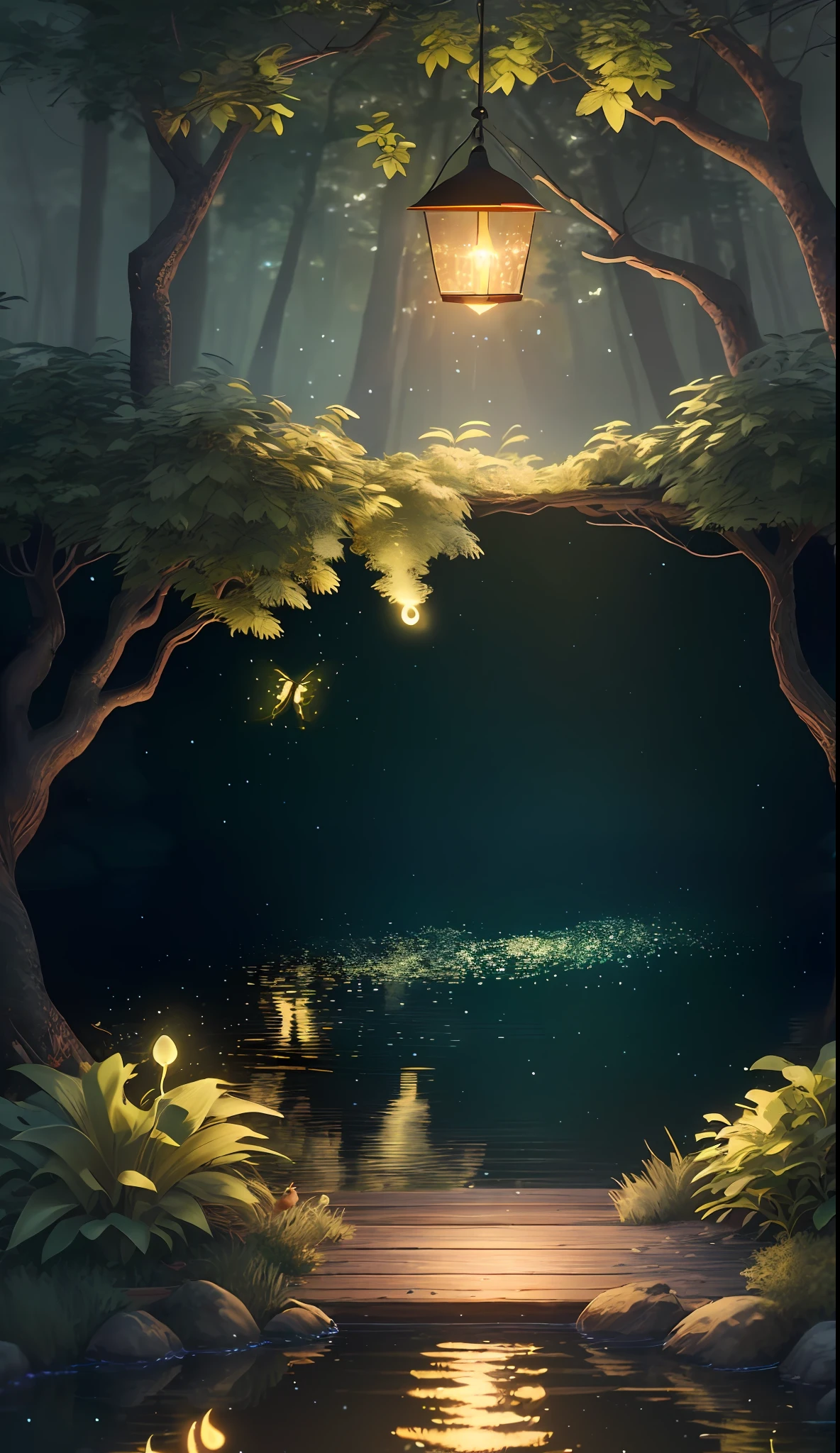 Masterpiece, best quality, (very detailed CG unity 8k wallpaper), (best quality), (best illustration), (best shadows), glow sprite, with a glowing deer, in the swimming pool Drinking water, natural elements in the forest theme. Mysterious forest, beautiful forest, nature, surrounded by flowers, delicate leaves and branches surrounded by fireflies (natural elements), (jungle theme), (leaves), (twigs), (fireflies), (particle effects) etc. 3D , Octane rendering, ray tracing, super detailed