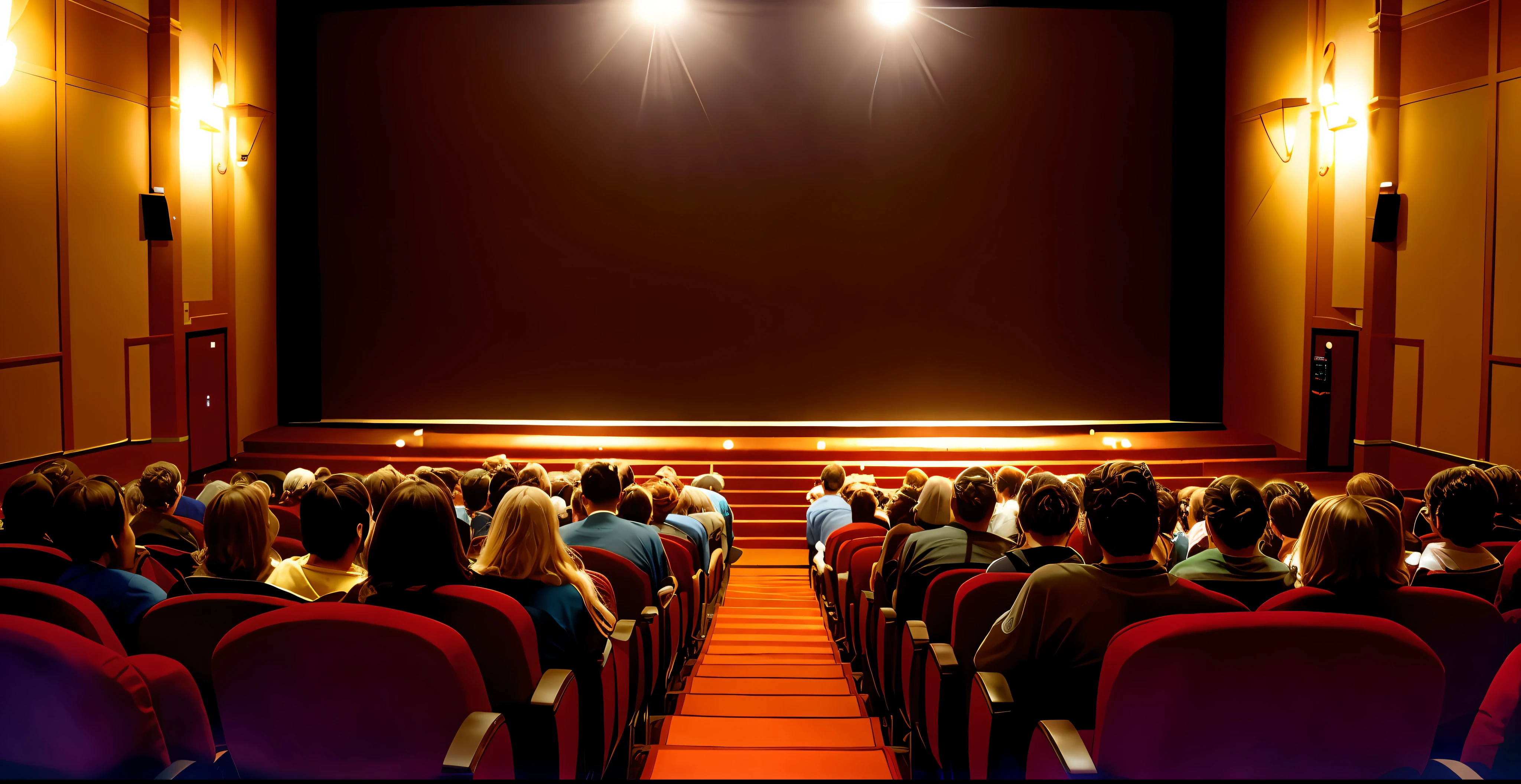 people in chambermaid clothes sitting in a theater watching a movie on a screen, sitting in a movie theater, cinema, movie screen photo, in a movie theater, award-winning cinema, cinematic image, expansive cinematic vision, cinematic image, cinematic screen, award-winning cinematic, audience, theater, cinematic vision, film, cinematic flavor, cinematic IMAX photo, movie poster without text