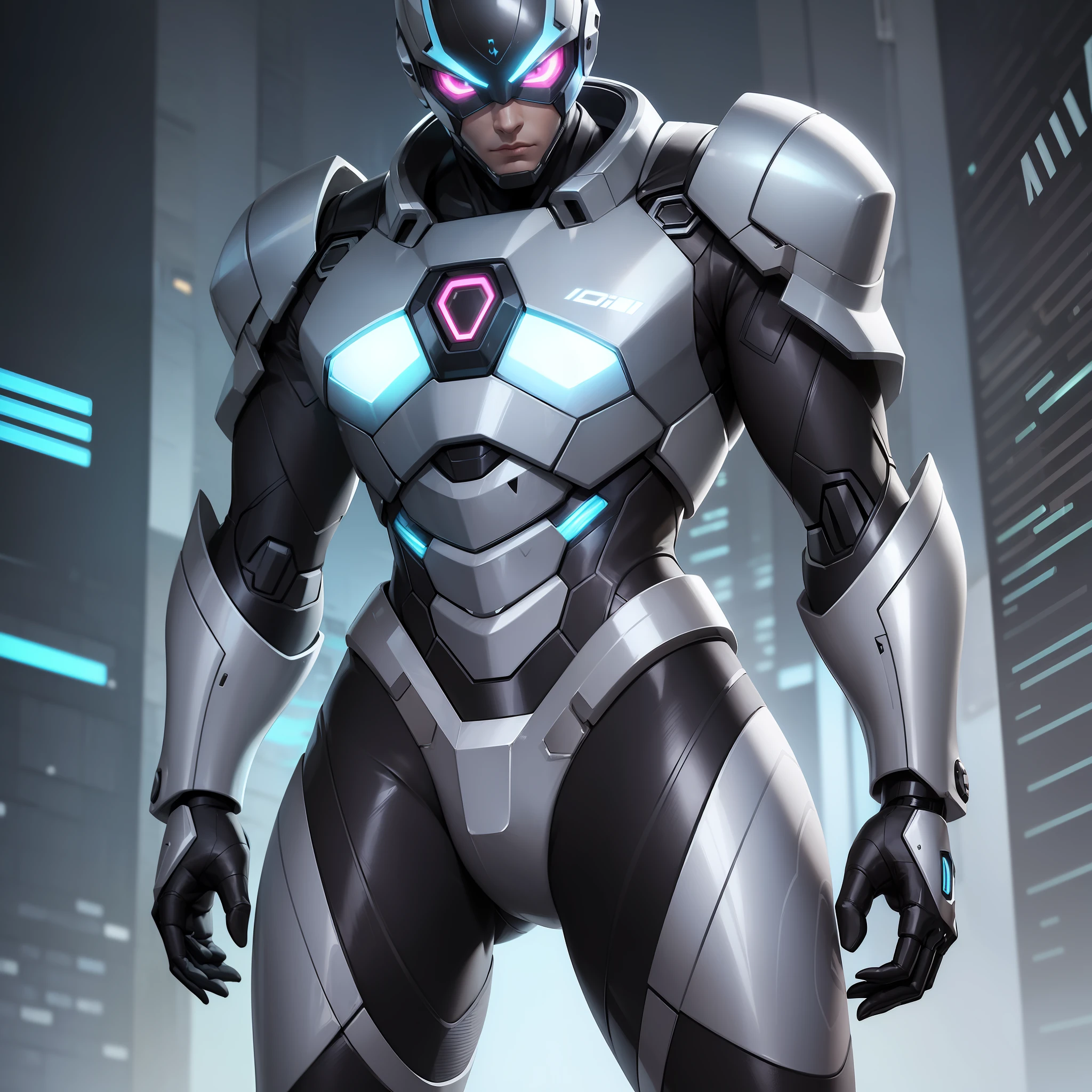((sleek cybernetic suit, dynamic pose:1.2+bold), cool and charismatic, badass expression), handsome boy.