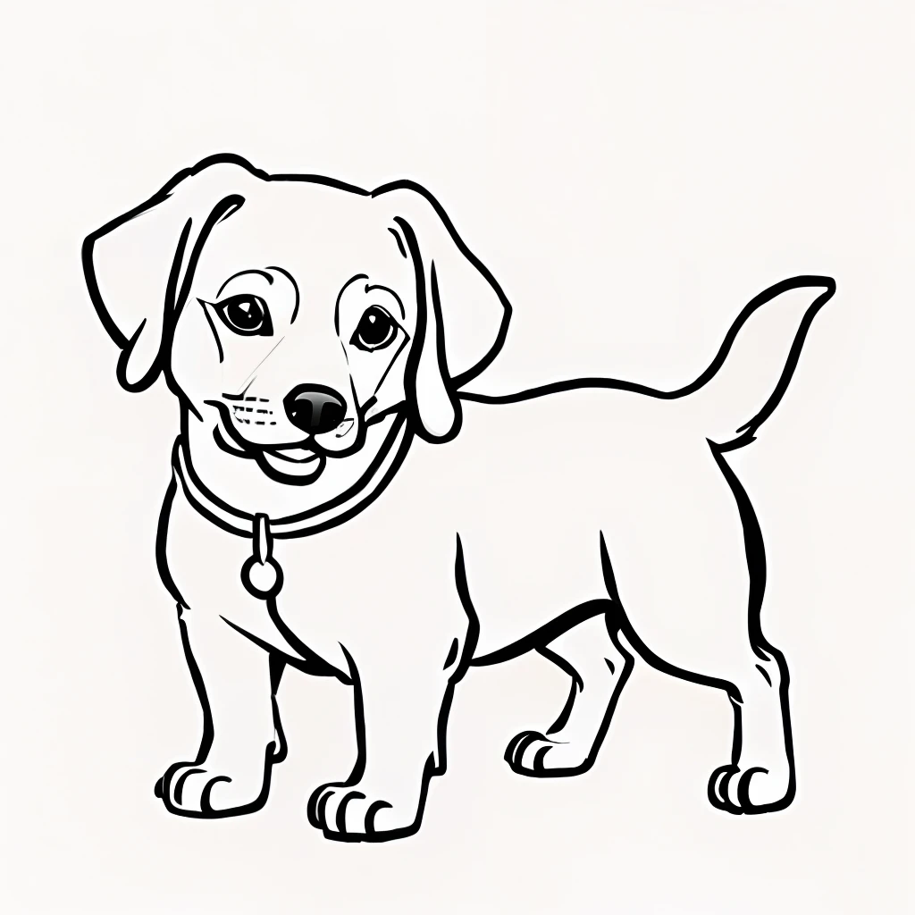 ((Coloring book drawing)), ((Disney style)), ((delicate stroke)), just cute dog, only fine strokes in art, (((very fine lines)), (((white background))