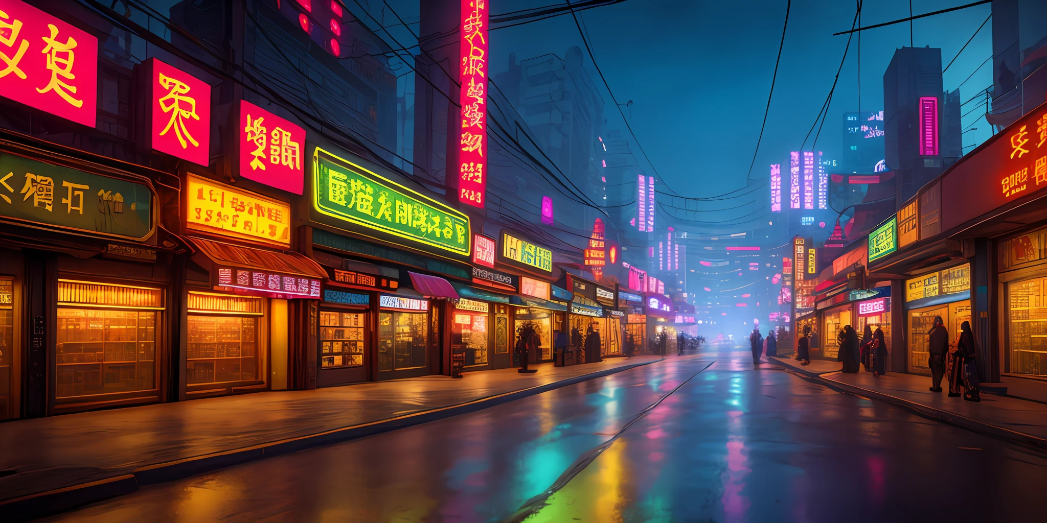 Cyberpunk city from sci-fi movie, wasteland, empty street, night, chinoiserie architecture, bridge, old shop, irregular, circuit board, wires, intricate, ultra detailed, realistic, hyper realistic, high quality, best , Super Detail, Crazy Detail, Very Detailed, Photorealistic, Epic Composition, Best Quality, 32k --v 6