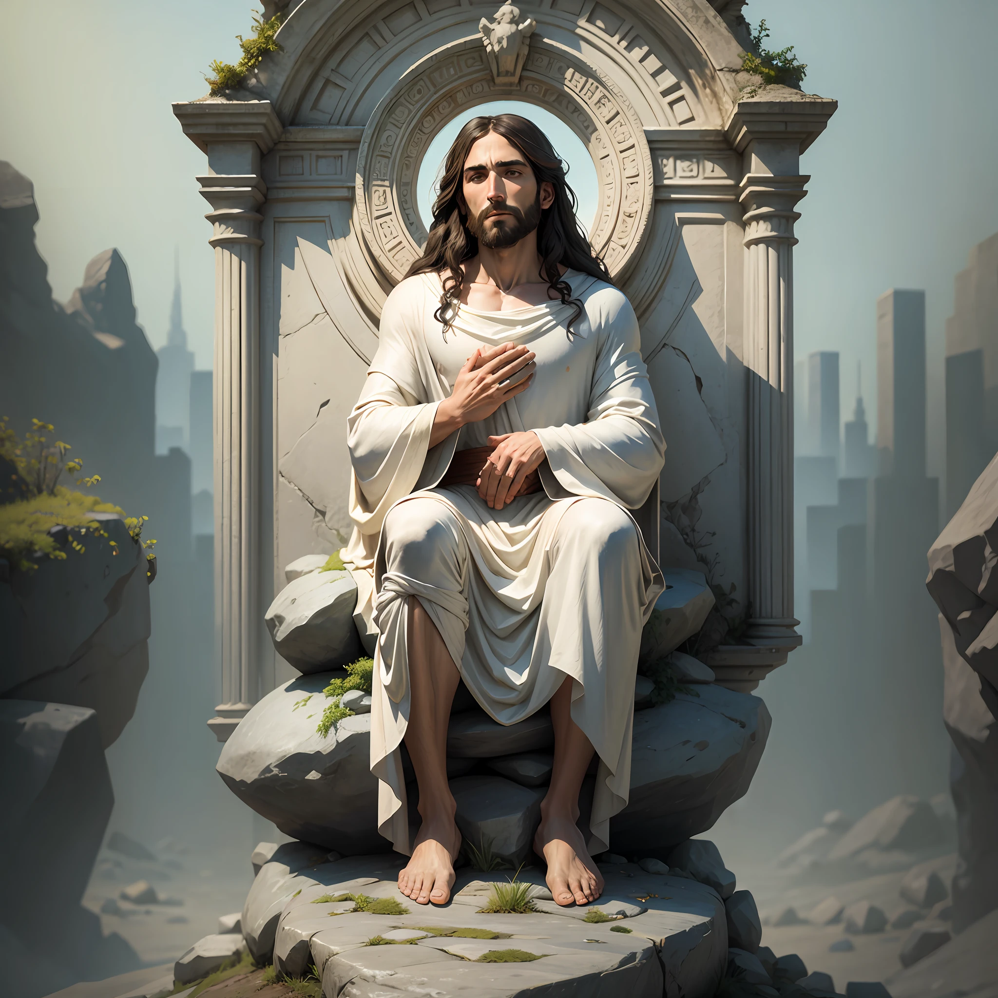 Jesus Christ sitting on a stone