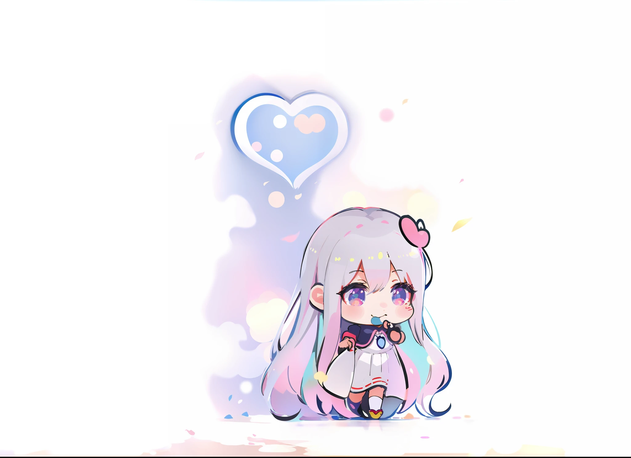 Anime girl with heart-shaped balloon in her hand, chibi girl, chibi art, cute art style, kawaii chibi, chibi anime girl, emilia, white skirt, medium breasts, light smile, best quality