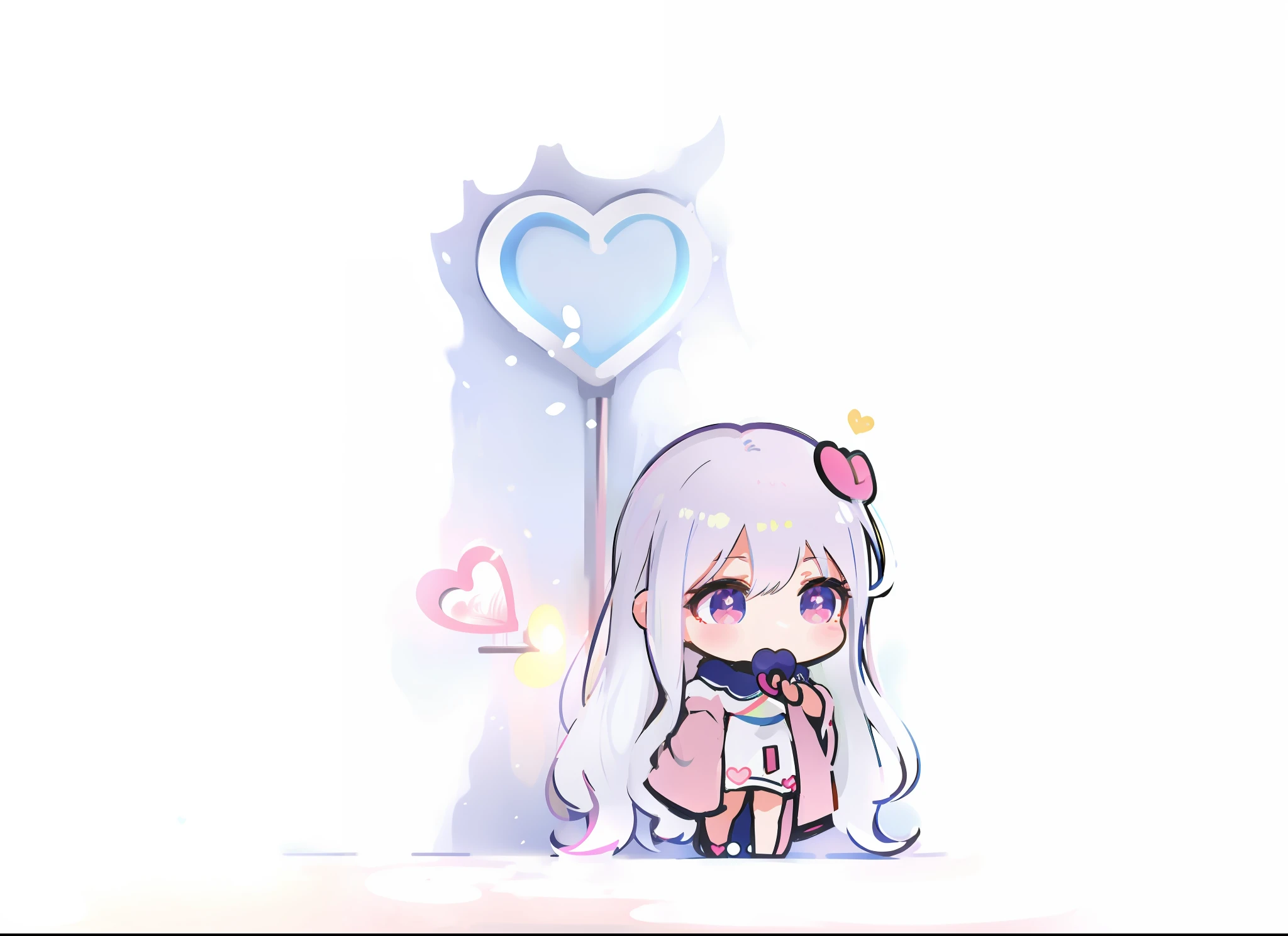 Anime girl with heart-shaped balloon in her hand, chibi girl, chibi art, cute art style, kawaii chibi, chibi anime girl, emilia, white skirt, medium breasts, light smile, best quality