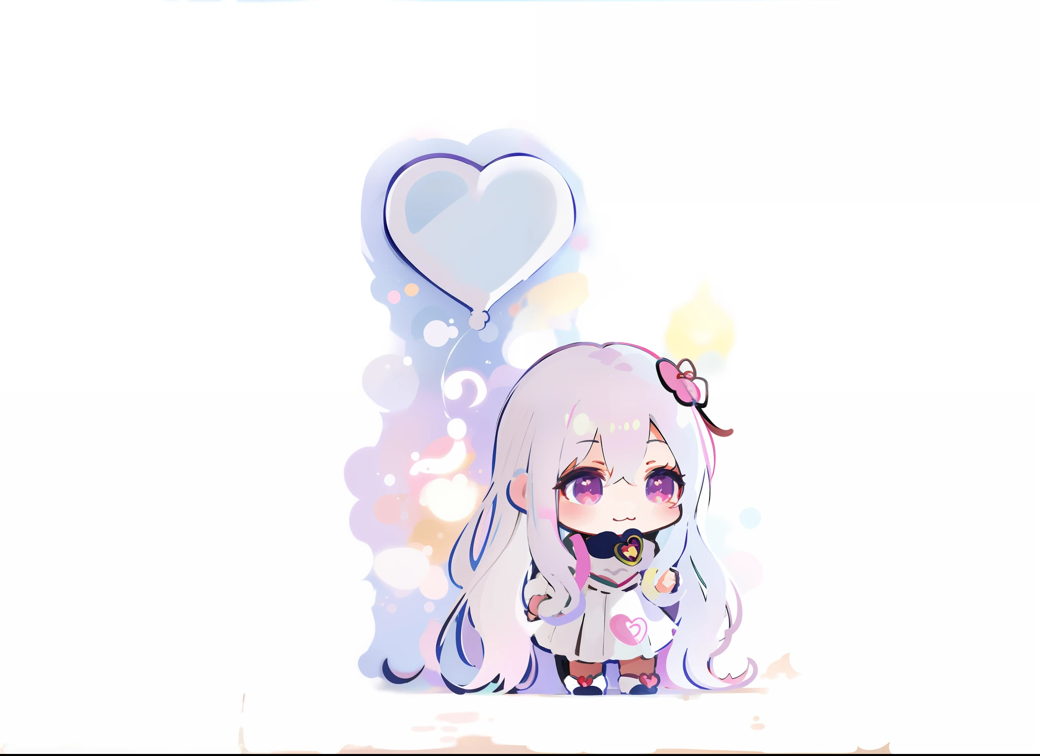 Anime girl with heart-shaped balloon in her hand, chibi girl, chibi art, cute art style, kawaii chibi, chibi anime girl, emilia, white skirt, medium breasts, light smile, best quality