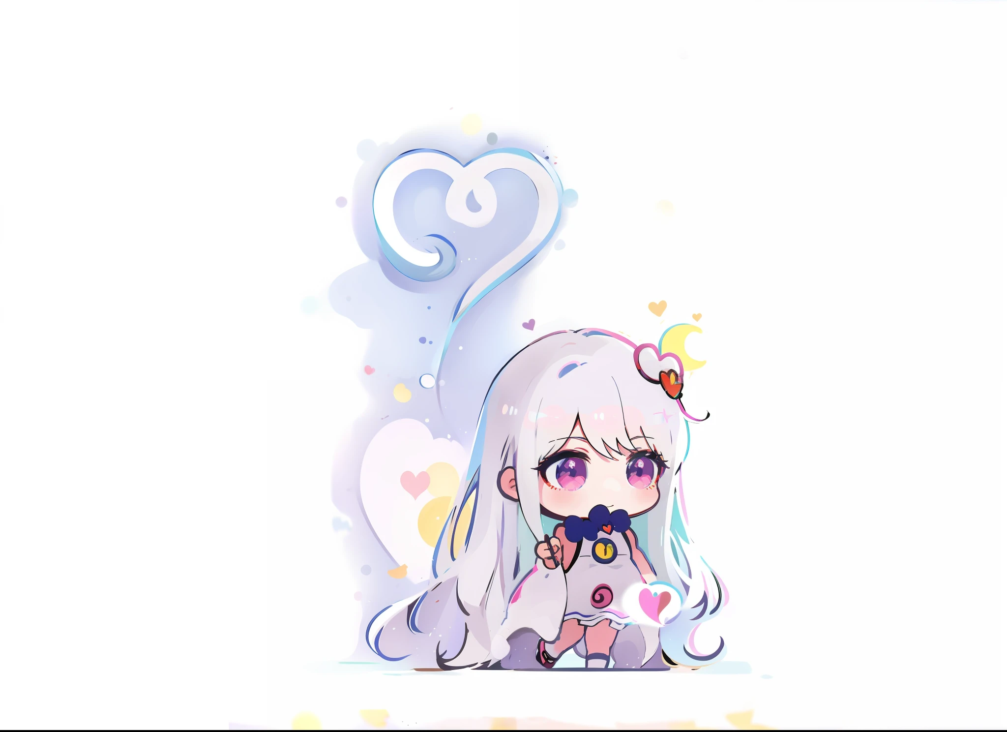 Anime girl with heart-shaped balloon in her hand, chibi girl, chibi art, cute art style, kawaii chibi, chibi anime girl, emilia, white skirt vest, medium breasts, faint smile, best quality