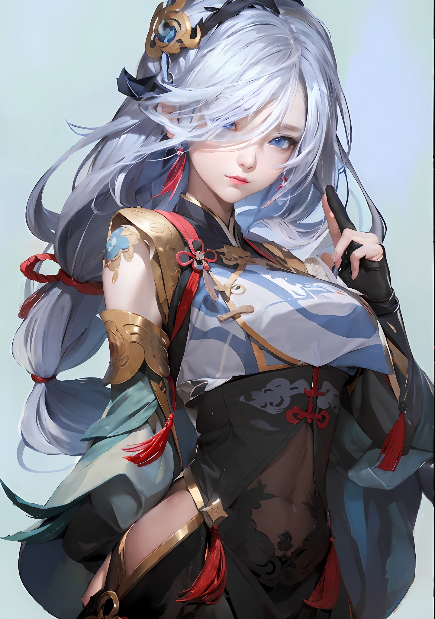 anime girl with white hair and blue eyes in a black outfit, white haired deity, by Yang J, beautiful character painting, guweiz on artstation pixiv, onmyoji detailed art, guweiz on pixiv artstation, rossdraws sakimimichan, onmyoji portrait, by Zeng Jing, g liulian art style