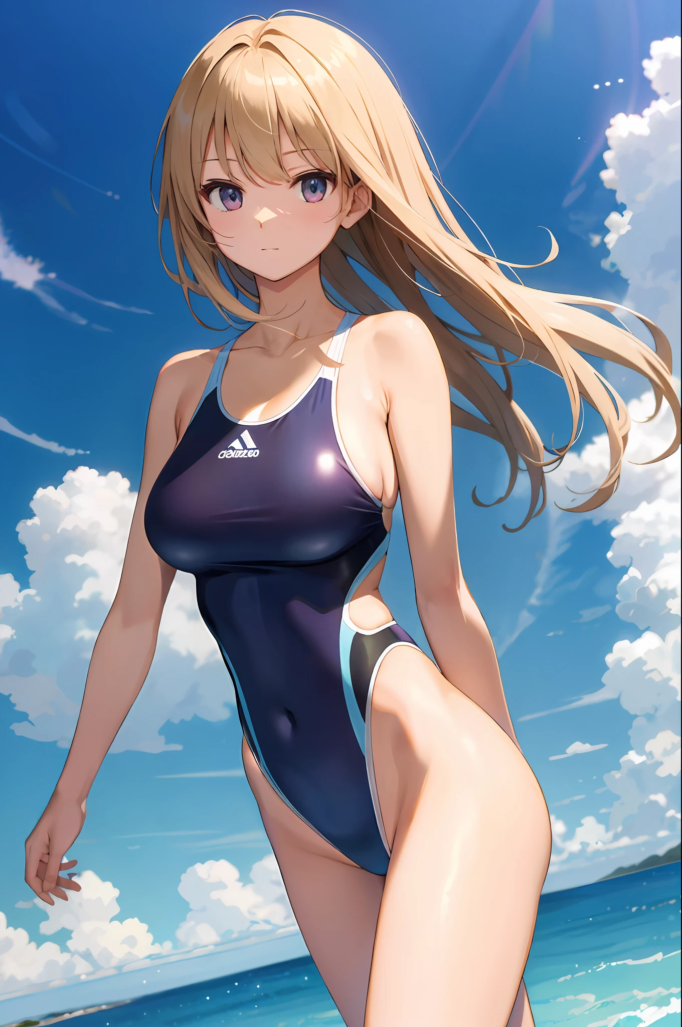 masterpiece, perfect quality, perfect detailed, high resolution, extremely delicate and beautiful, breast, competition swimsuit