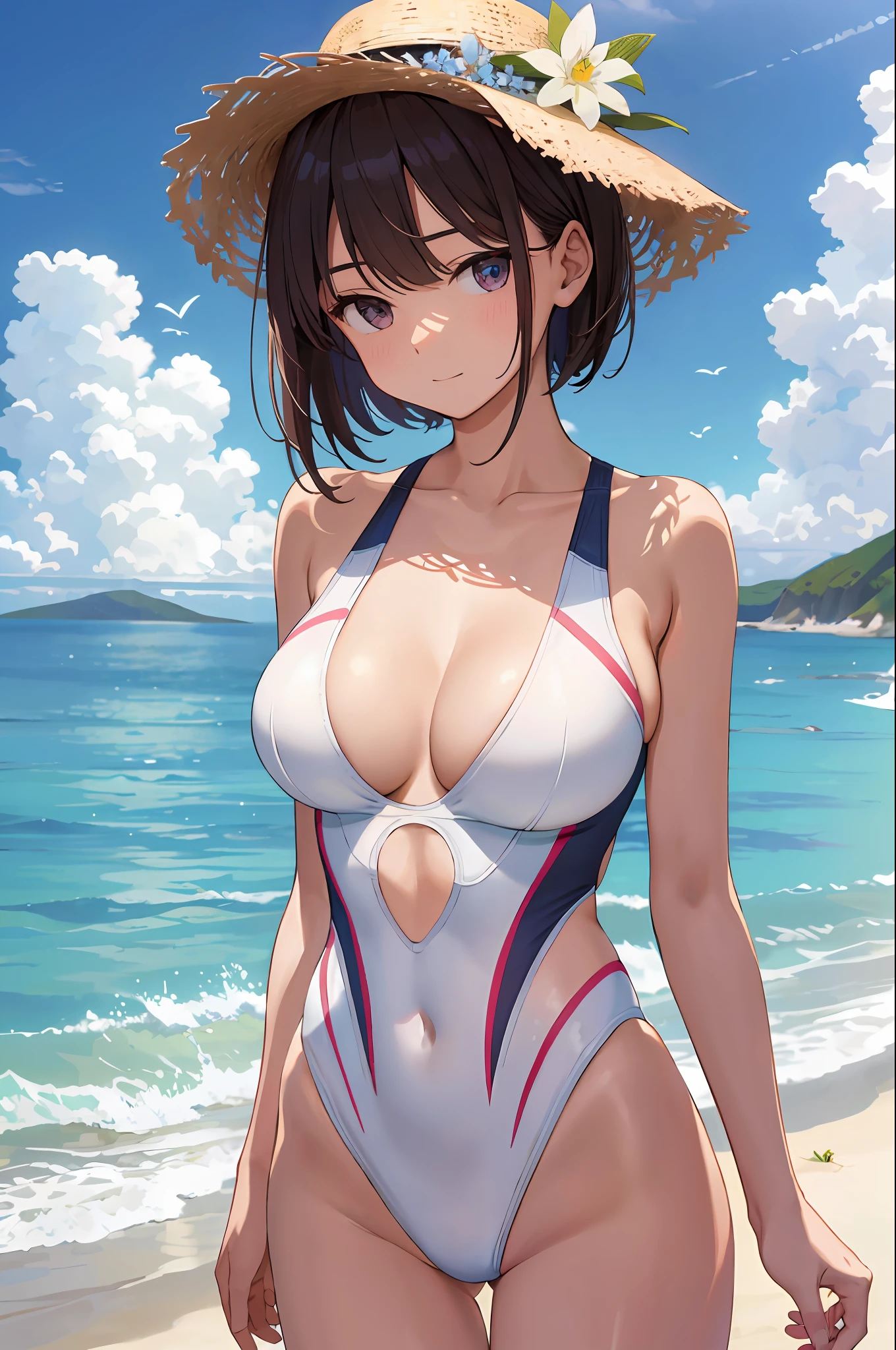 masterpiece, perfect quality, perfect detailed, high resolution, extremely delicate and beautiful, breast, competition swimsuit