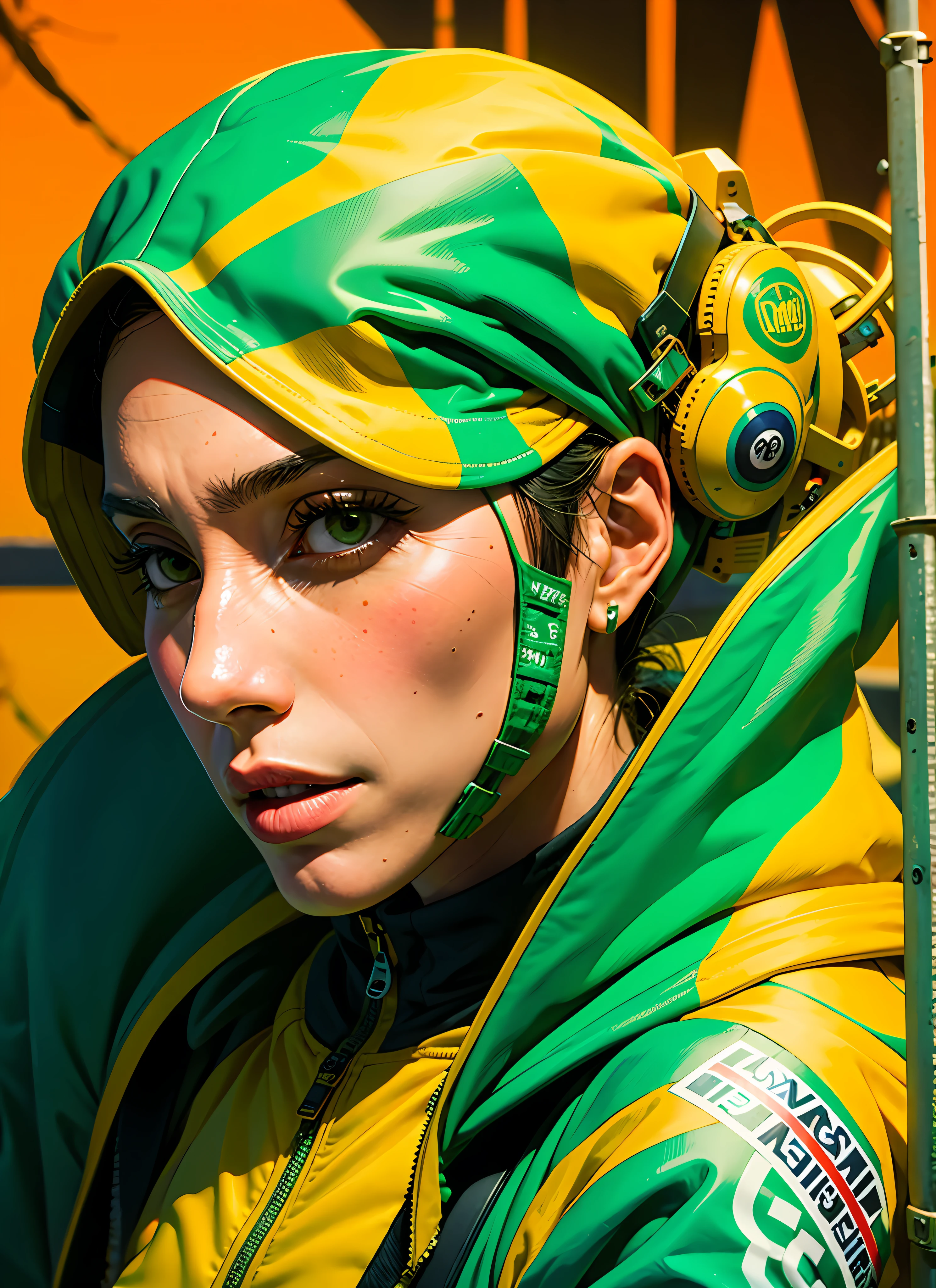 Create Leon in Brazil's green and yellow jacket in Rio de Janeiro's favela