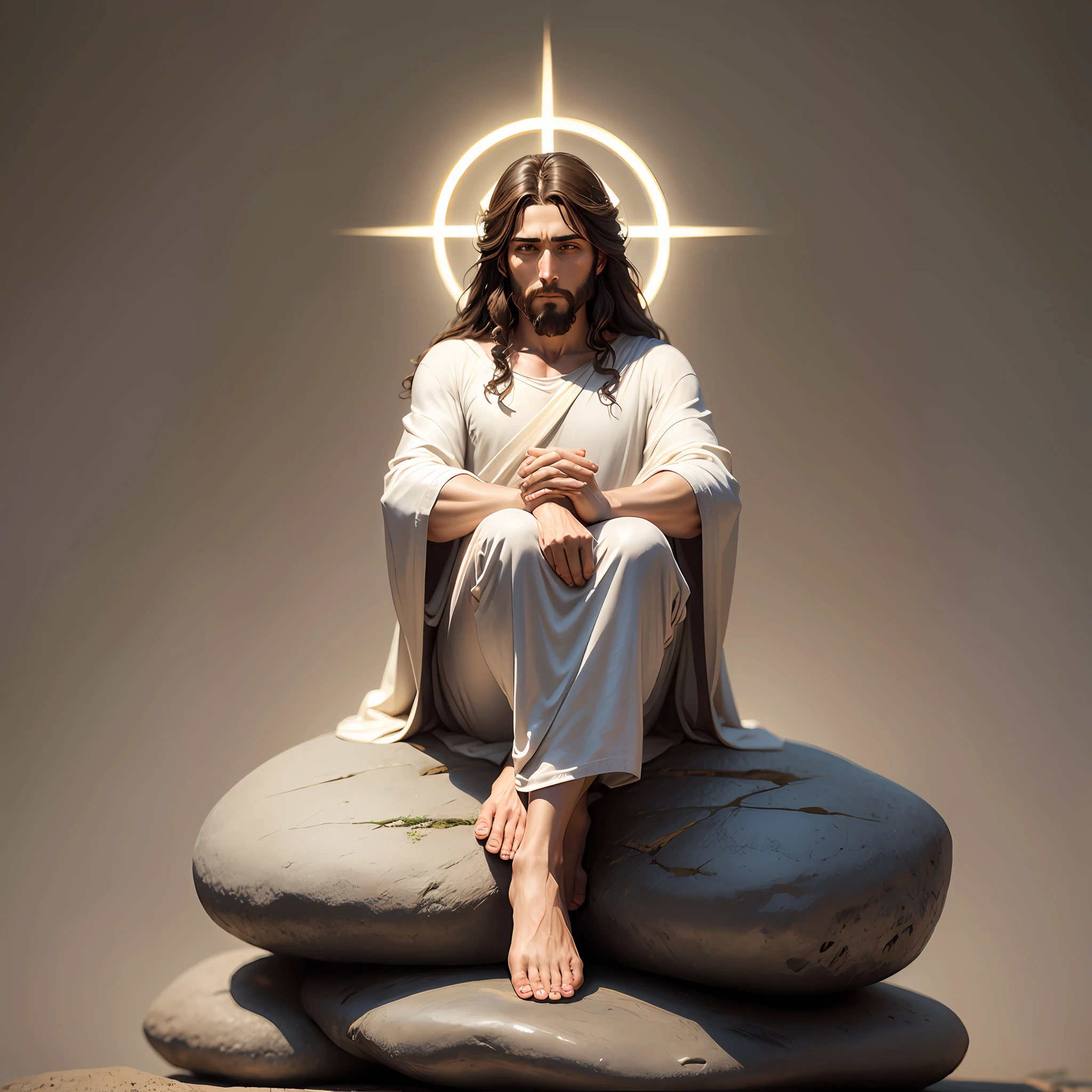 Jesus Christ sitting on a stone