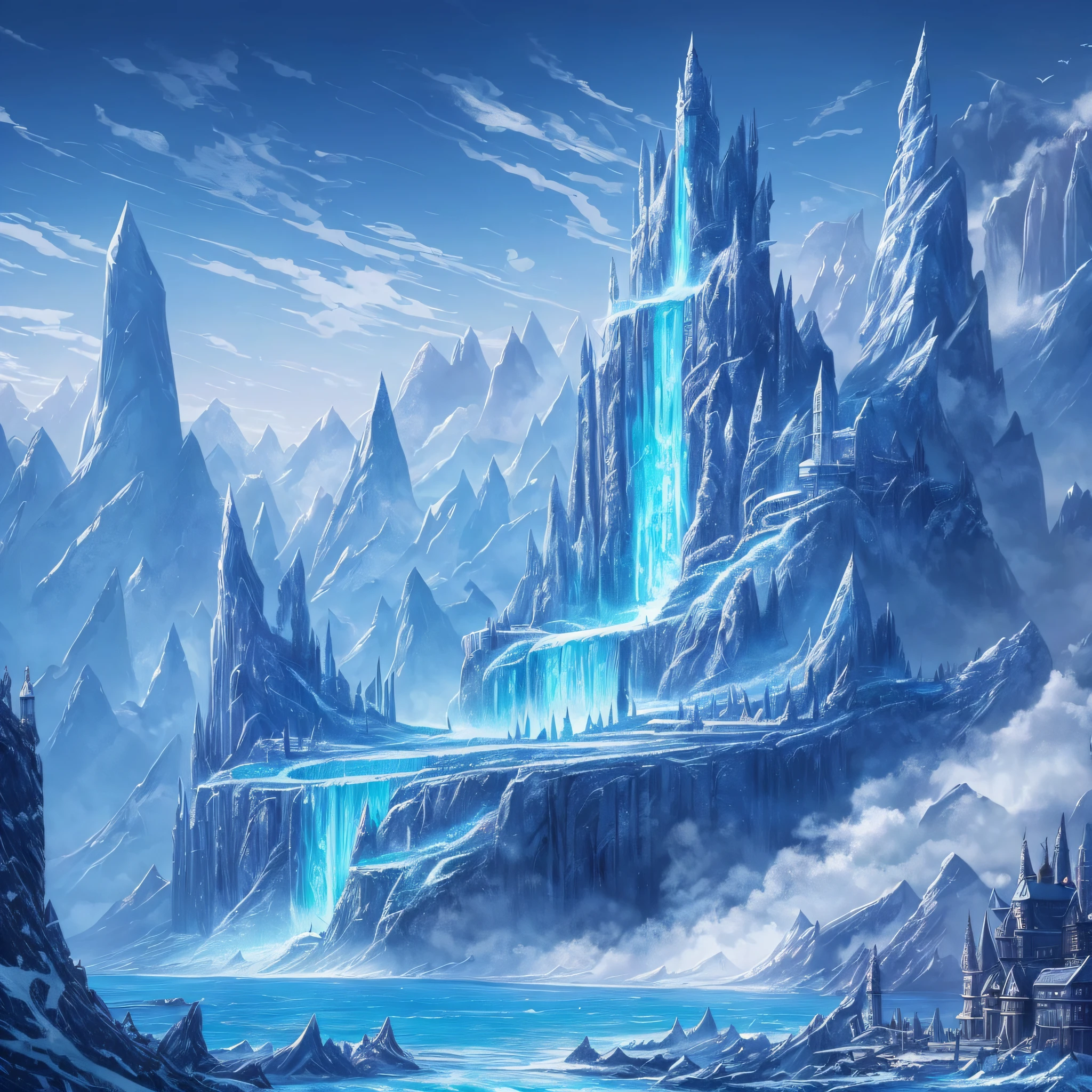 (Illustration), (High resolution), fantasy, ice island, plain, forest, blue dragon --auto --s2