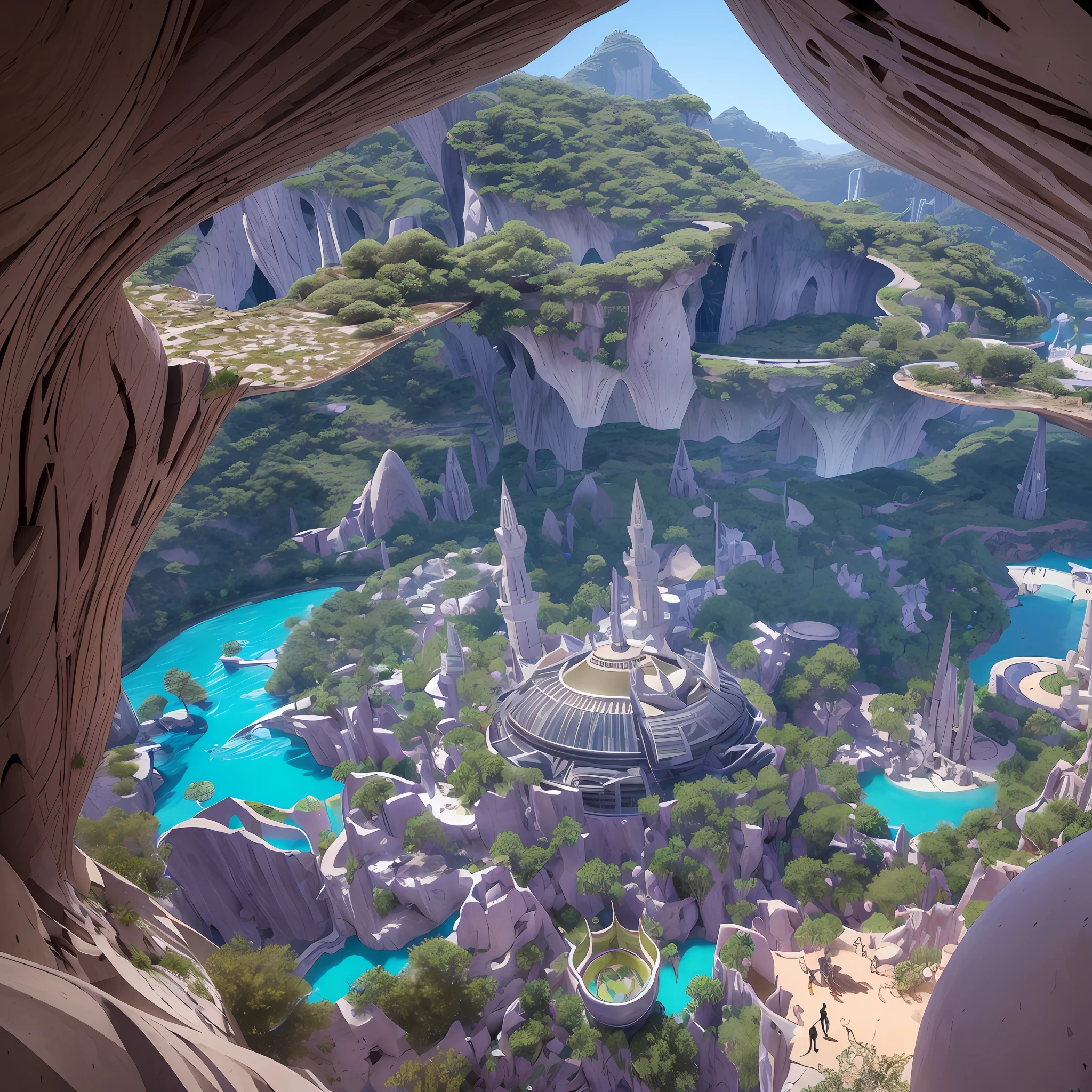 Futuristic Islamic architecture design of cave architecture concept art on desert oasis, islamic architecture, proportional,detailed, cave architecture nature meets futuristic architecture by Toyo Ito ,residential area, futuristic development, high rise balconies, full of rock and glass facades, residential spaces carved from cliff side ,trending on artstation, beautiful lighting,In the style of Arabic calligraphy masterpiece, fantasy, intricate, award winning, 4k, highest quality render --auto --s2