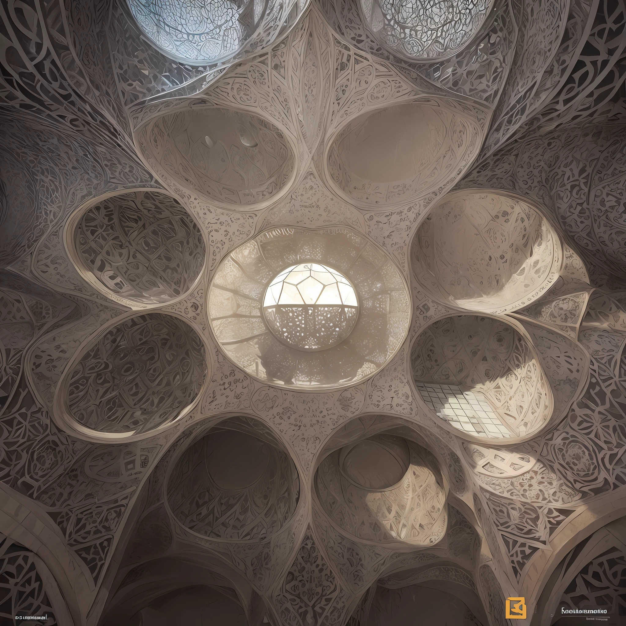 Futuristic Islamic architecture design of cave architecture concept art on desert oasis, islamic architecture, proportional,detailed, cave architecture nature meets futuristic architecture by Toyo Ito ,residential area, futuristic development, high rise balconies, full of rock and glass facades, residential spaces carved from cliff side ,trending on artstation, beautiful lighting,In the style of Arabic calligraphy masterpiece, fantasy, intricate, award winning, 4k, highest quality render --auto --s2