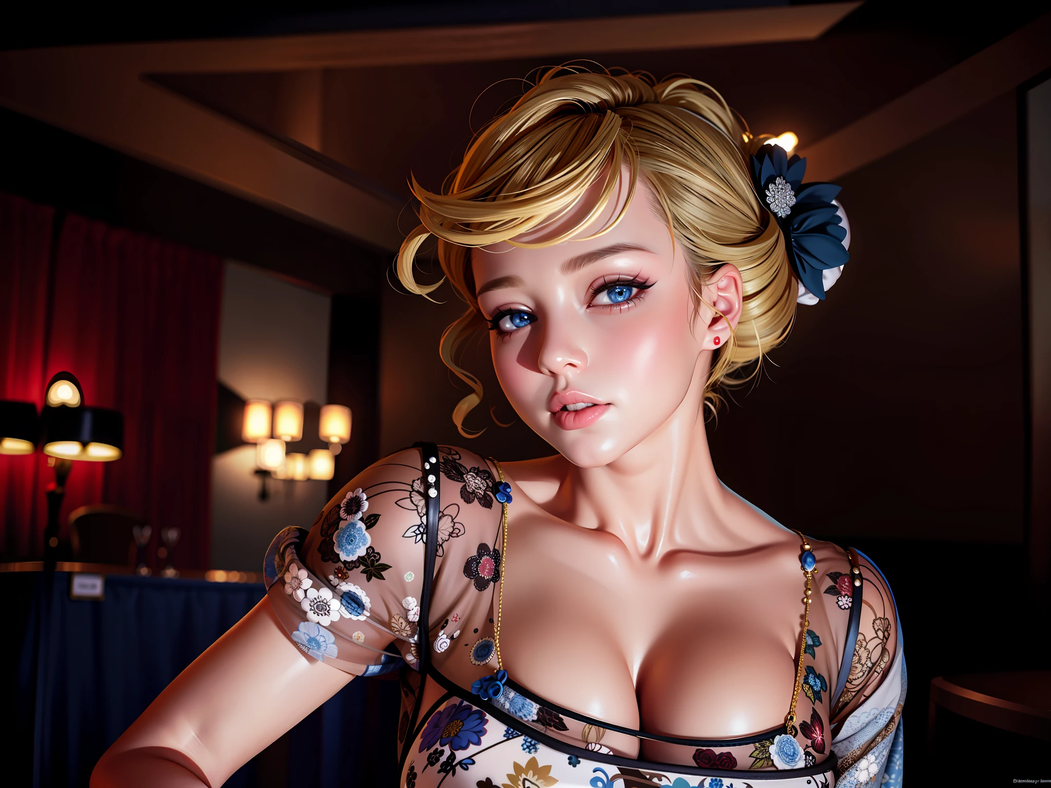 photorealistic,realistic, solo, photorealistic, best quality, ultra high res,
short curly blonde hair, big blue eyes, cheerful expression, curvy figure,((black_kimono)), extremely_clothes
beautiful, masterpiece, best quality, extremely detailed face, perfect lighting, solo,1girl,
best quality, ultra high res, photorealistic,
ultra detailed,
masterpiece, best quality,
suzy1,