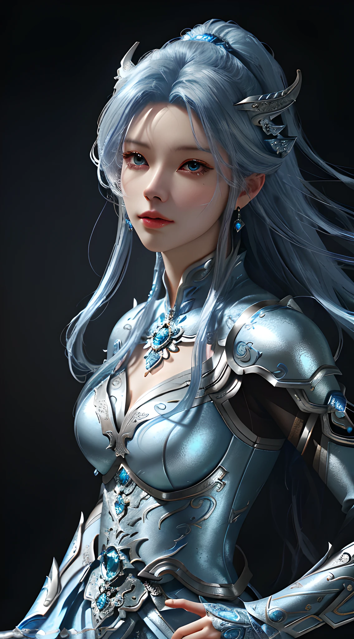 a close up of a woman in a silver and blue dress, chengwei pan on artstation, by Yang J, detailed fantasy art, stunning character art, fanart best artstation, epic exquisite character art, beautiful armor, extremely detailed artgerm, detailed digital anime art, artgerm on artstation pixiv, armor girl