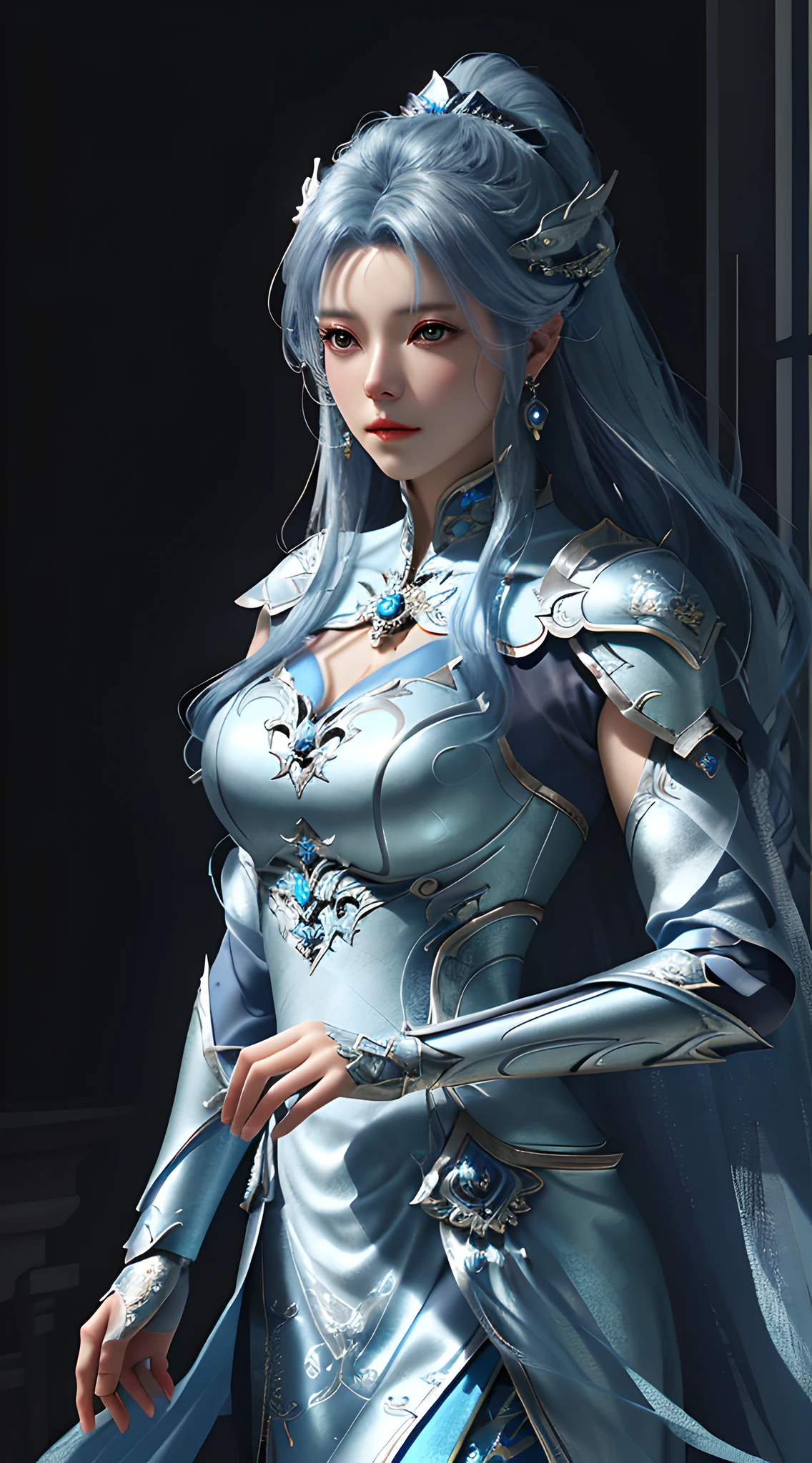 a close up of a woman in a silver and blue dress, chengwei pan on artstation, by Yang J, detailed fantasy art, stunning character art, fanart best artstation, epic exquisite character art, beautiful armor, extremely detailed artgerm, detailed digital anime art, artgerm on artstation pixiv, armor girl