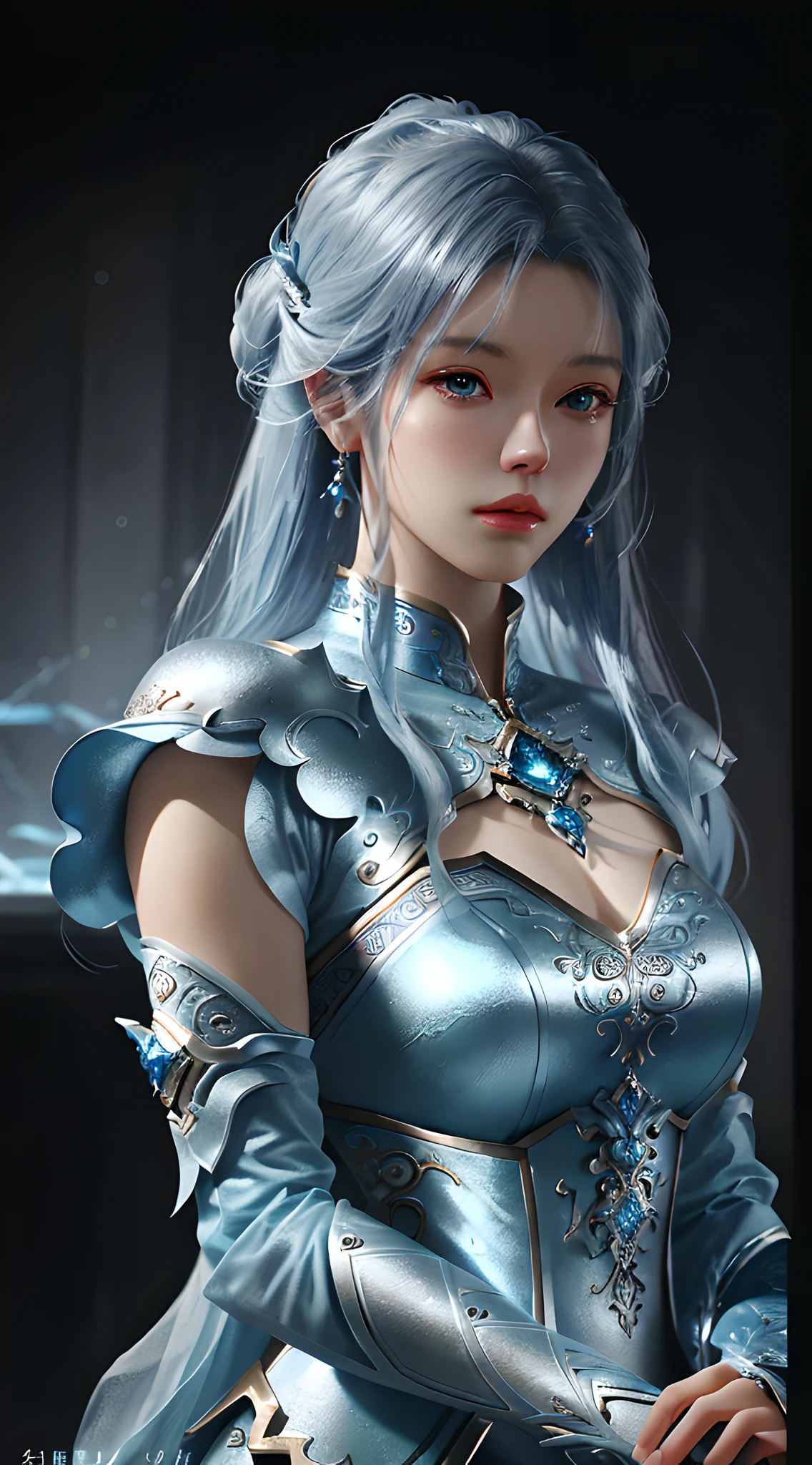 a close up of a woman in a silver and blue dress, chengwei pan on artstation, by Yang J, detailed fantasy art, stunning character art, fanart best artstation, epic exquisite character art, beautiful armor, extremely detailed artgerm, detailed digital anime art, artgerm on artstation pixiv, armor girl