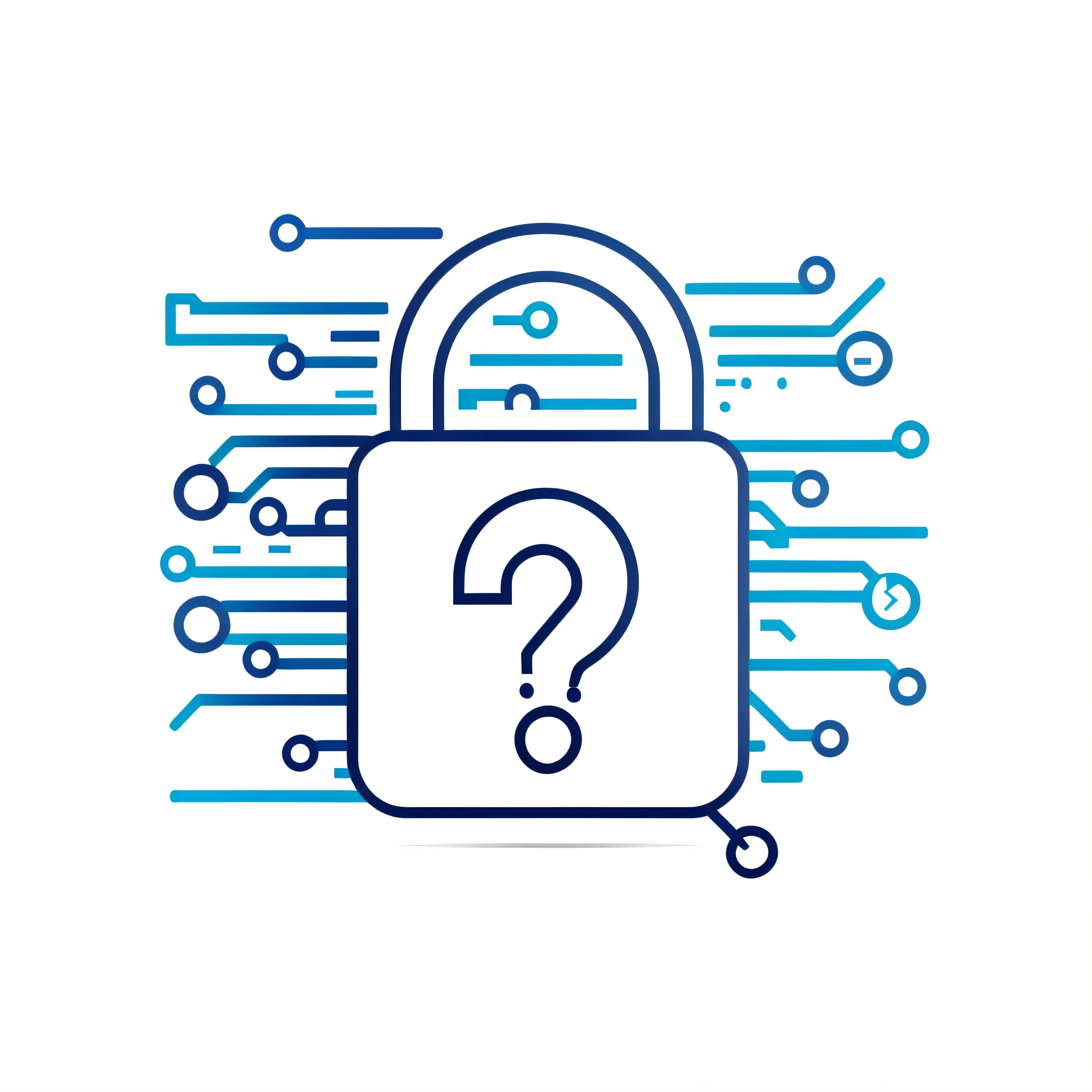 a blue and black icon of a padlock with a question mark, mysterious code, your personal data avatar, the encrypted metaverse, cybersecurity polygon, who, lock, screensaver, , by Allen Jones, cybernetic background, dark bg, unknown technology, hacker, avatar for website, rhox security, mystery,