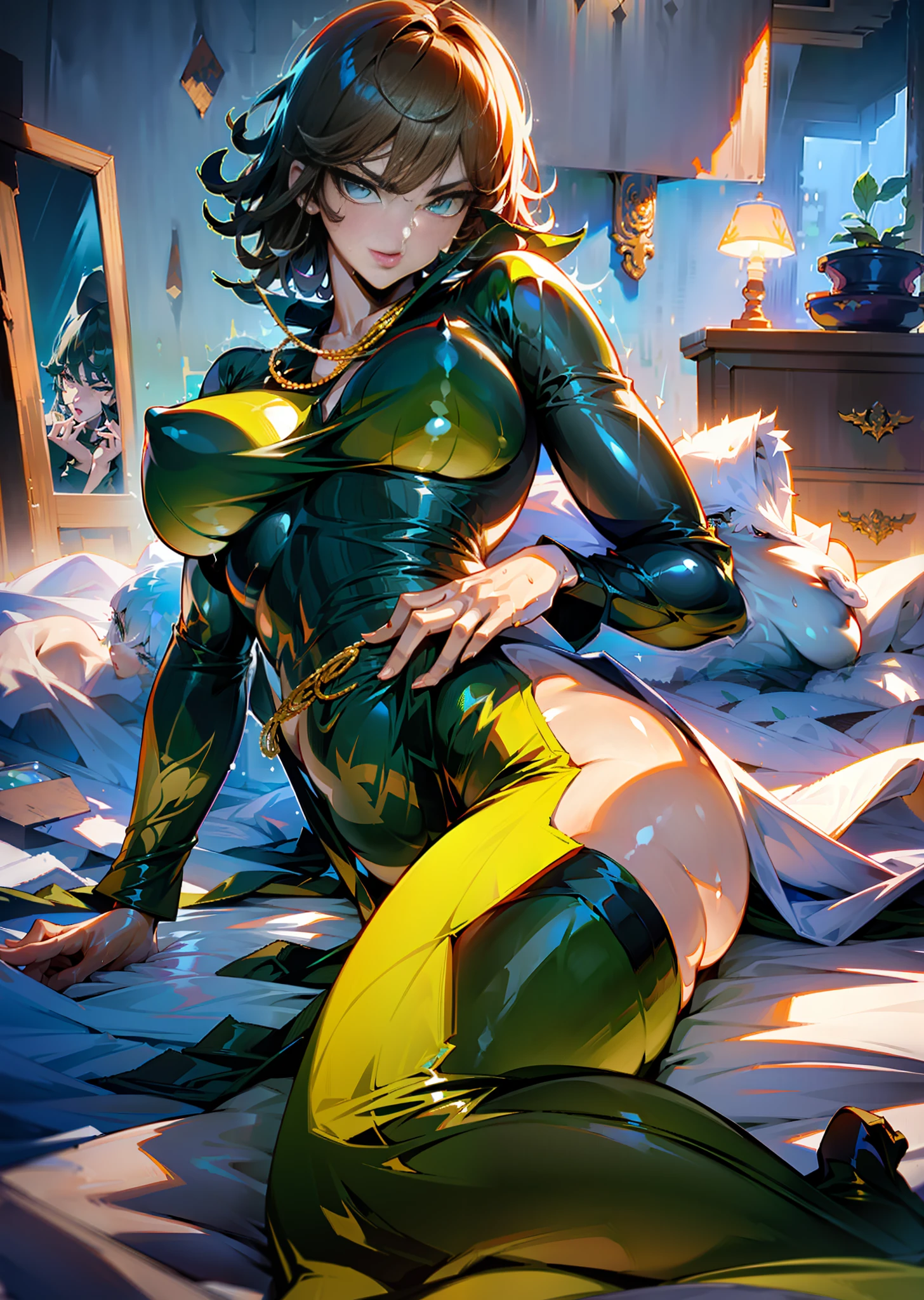 Anime-style face:1.5,Skinny black latex cleavage dress, tiny waist, Thin waist: 1.7,ultra realistic 8k cg, masterpiece, ((ultra detailed background, delicate pattern, intricate detail)), ( highly detailed, fine details), best quality, (photorealistic:1.7),Greasy body, There is a body where lubricating oil flows down, Verism, Verism。 (NSFW:1.5), the perfect body. (sexy eyes) (seductive eyes) (clothes wet with water) (completely transparent plastic top) (suspender stockings, suspender stockings, high-gloss stockings) fleshy thighs tightened by high-gloss suspender stockings, huge soft breasts. Outermost transparent gauze on body, beautiful woman, surreal, 1 girl, ((facing the viewer, hand caressing her chest)), (huge soft breasts, attractive body: 2), sitting: 1.6, brunette hair: 1.9, (wet rain, wet body: 1.9), painting, masterpiece, best quality, ultra-detailed, absurd, portrait beautiful, solo, earrings, jewelry, smile, necklace, transparent tights, sexy, volumetric lighting, best quality, masterpiece, intricate details, realistic skin texture, pixiv, super detailed, Artstation trend, oilly skin, Wet rosy skin thin waist: 1.6, Large, upturned breasts, transparent clothes, enormous breasts, anime characters, anatomically correct, textured skin. (nsfw:1.3)enormous breasts, The picture is colorful, The brushstrokes of figure painting are multi-layered and rich。