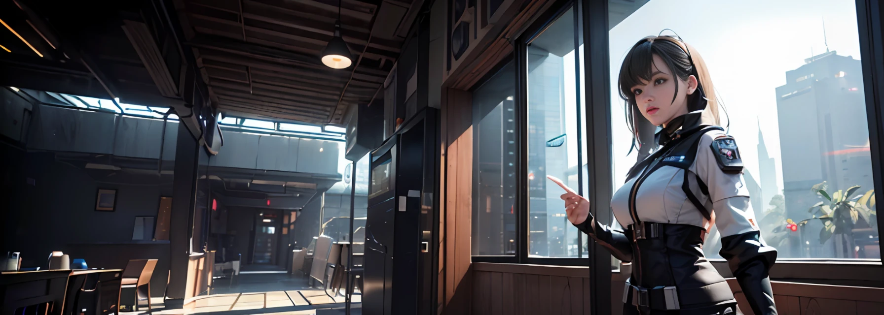 (Best Quality), ((Masterpiece), (Details: 1.4), 3D, A Beautiful Girl Delivering Food, Cyberpunk, HDR (High Dynamic Range), Ray Tracing, NVIDIA RTX, Super-Resolution, Unreal 5, Subsurface Scattering, PBR Textures, Post-processing, Anisotropic Filtering, Depth of Field, Maximum Clarity and Sharpness, Multi-layer Textures, Albedo and Highlight Maps, Surface Shading, Accurate simulation of light-material interactions, perfect proportions, Octane Render, two-color light, large aperture, low ISO, white balance, rule of thirds, 8K RAW,