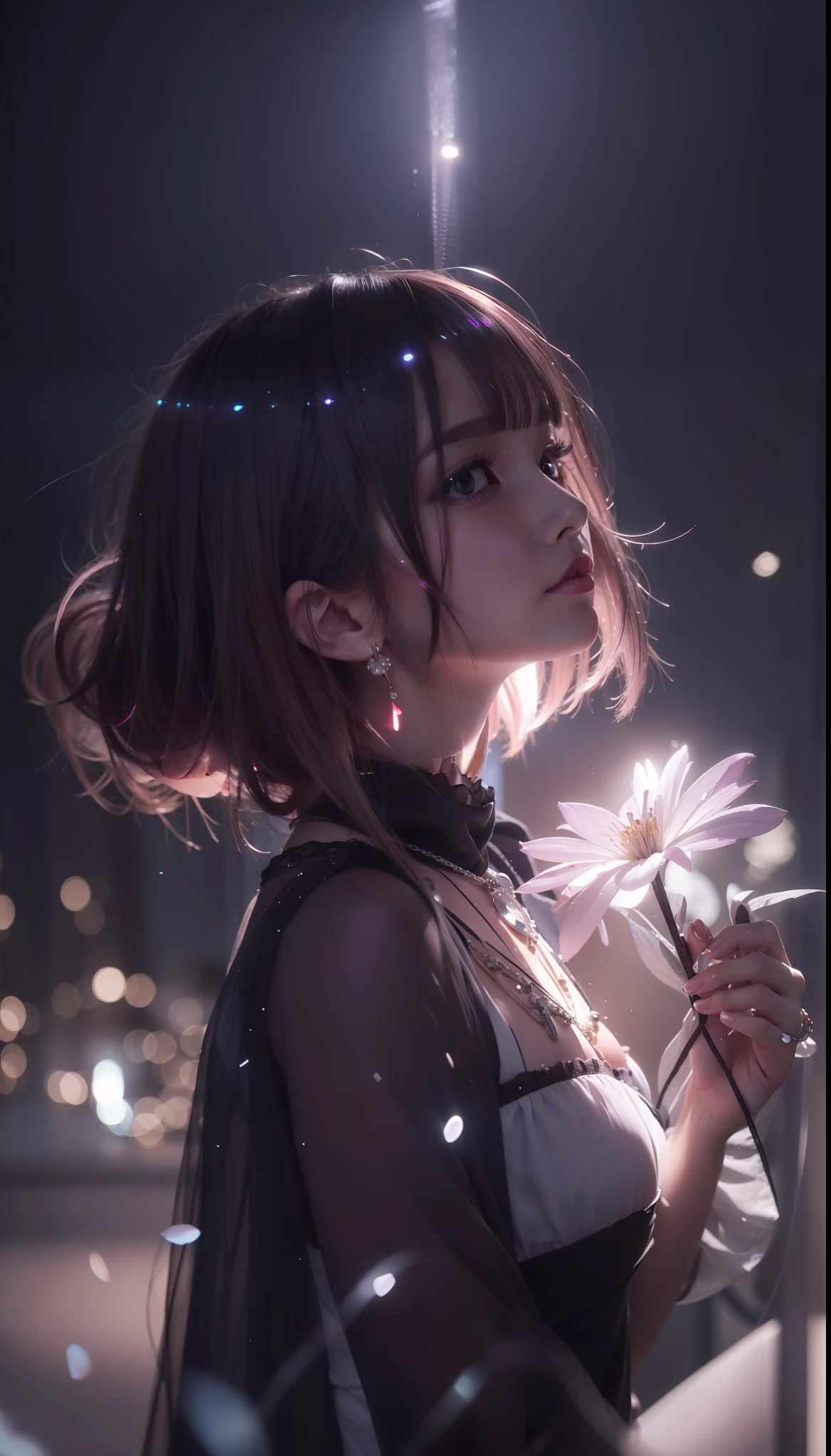 best quality, masterpiece, high_res, 1girl, hair ornament, necklace, jewelry, Beautiful face, upon body, tyndall effect, photo realistic, dark studio, rim lighting, two tone lighting, (high detailed skin:1.2), 8k uhd, dslr, soft lighting, high quality, volumetric lighting, candid, Photograph, high resolution, 4k, 8k, Bokeh, medium breasts, open fingers, (hair color: white), loving expression, blushing face, wet, see through dress, sundresses, shy, hair clips, erect, areola, love necklace, heart hair ornament, blushing face, red eyes,