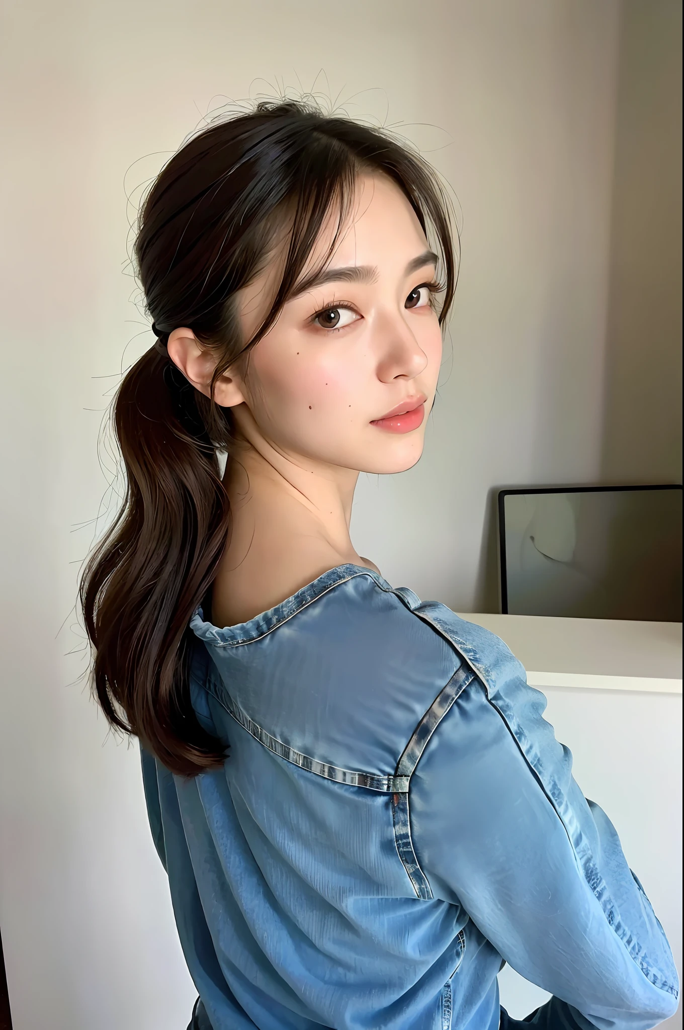 ((Top Quality, 8k, Masterpiece: 1.3)), 1 girl, Side Shot: 1.2, Beautiful Japan woman with small,,, slender abs: 1.3, (casual hairstyle, small: 8.2), bikini, indoor, super detailed face, detailed eyes, double eyelids, full body