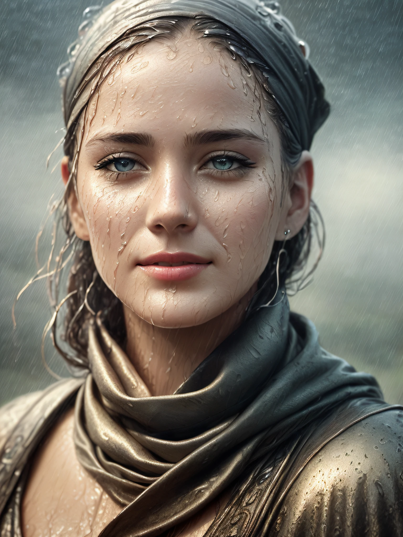 (detailed rain),( detailed water drops:1.5),(( wet skin:1.5))