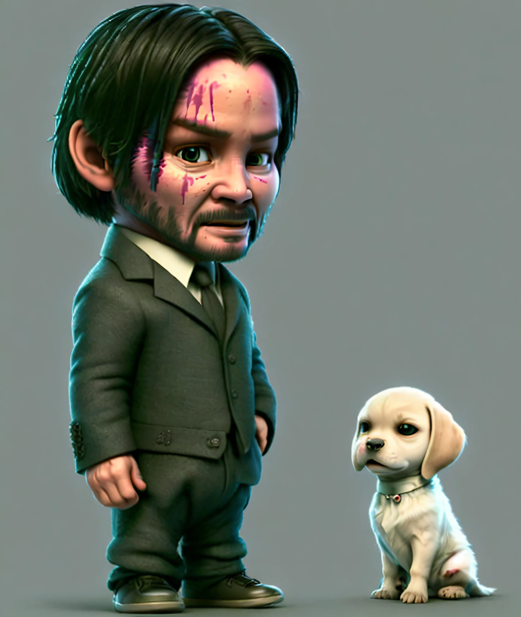 cbzbb , ((John Wick)), baby, child, character , with a beagle dog by his side, cute, pocket, his hands in his pocket, cute, art devian, artstation trend, look at the camera, digital art, detailed, beautiful, realistic, humanoid, character, tiny, sho cinematic, cinematic lights, ((John Wick))