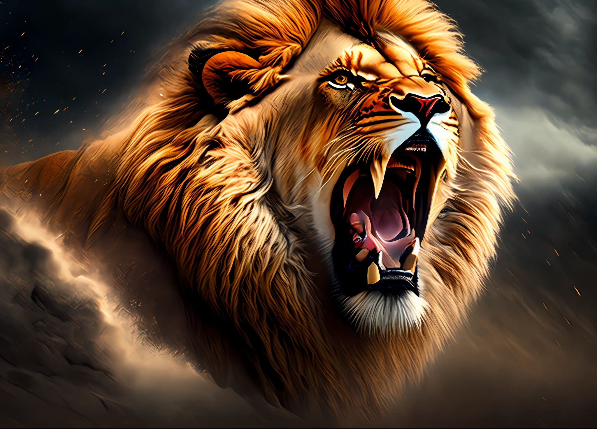 Raging Lion: Ferocious, aggressive, unleashed wilderness