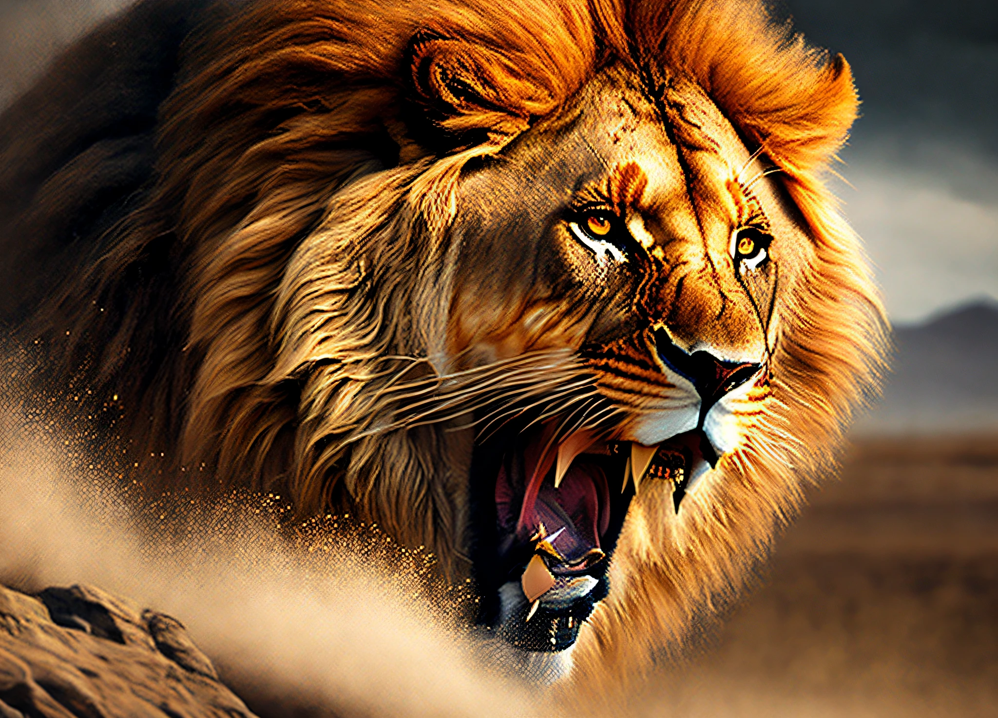 Raging Lion: Ferocious, aggressive, unleashed wilderness