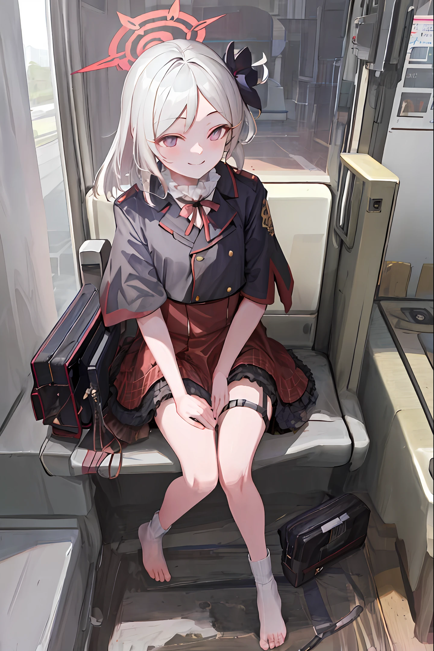 "(Masterpiece, High Definition, Ultra High Definition, 4K) Black hair, ************ Japan girl, uniform skirt, emphasizing thighs, white thighs, soft thighs, glossy thighs, sitting on the train, face-to-face angle, (angle from below),sitting in the train seat,Sitting in front,Zoom camera in the crotch,Feet on the train floor,Full body,Looking down and sleepy,Looking at the viewer only", best quality, ultra high definition, (photorealistic:1.4),, high resolution, detail, raw photo, sharp re, Nikon D850 film stock photo by Lee Jefferies 4 kodak portra 400 camera f1.6 lens rich colors hyper realistic lively textures dramatic lighting unreal engine artstation trends cinestir 800,