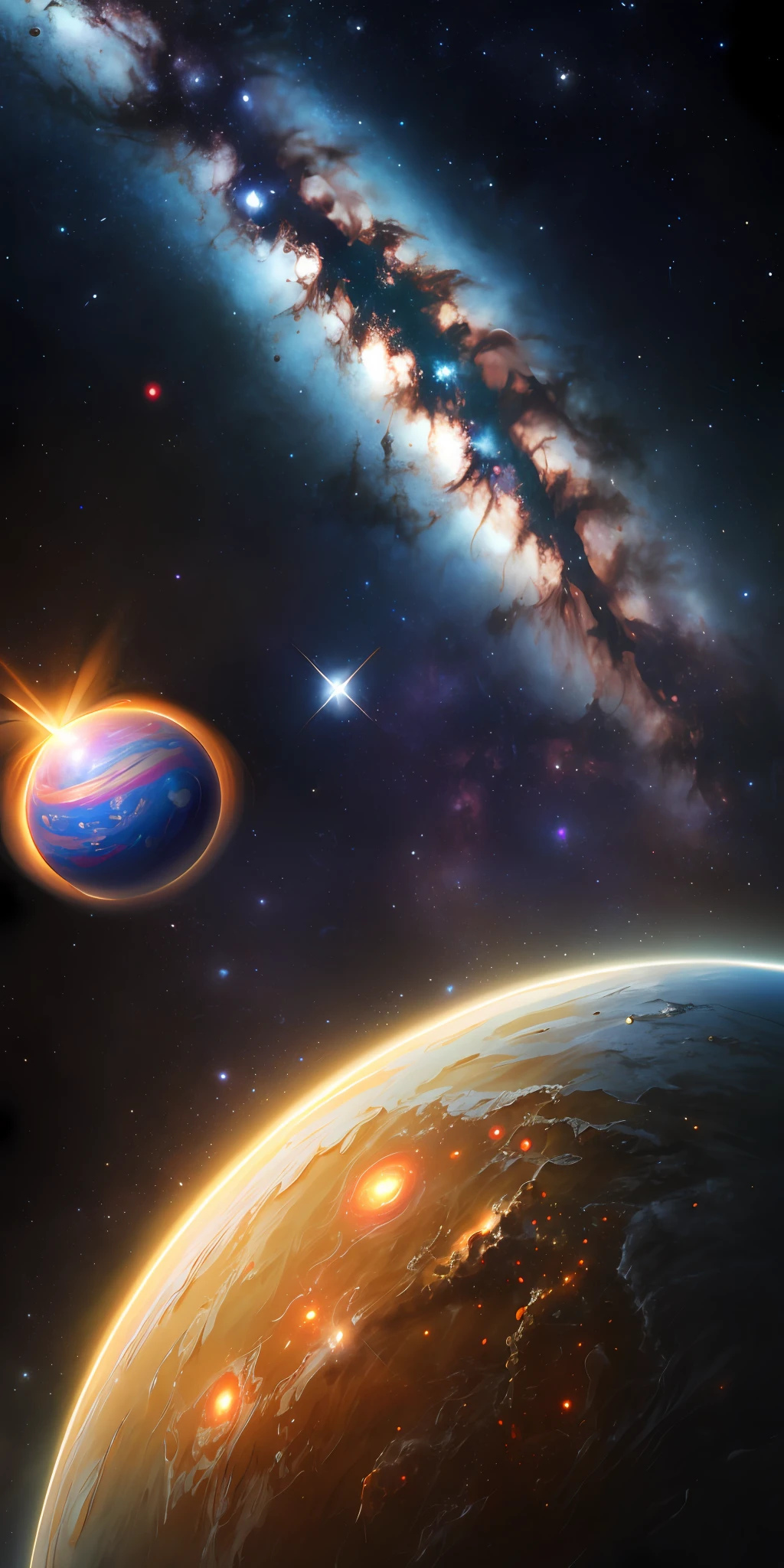 Masterpiece, best quality, high quality, highly detailed CG unity 8k wallpaper, depth of field, HDR, photorealistic, highly detailed, intricate, high detail, universe, space, galaxy, stars, planets, astronomy, universe, celestial body, nebula , black hole, solar system, cosmic rays, supernova, deep space, astronomical object