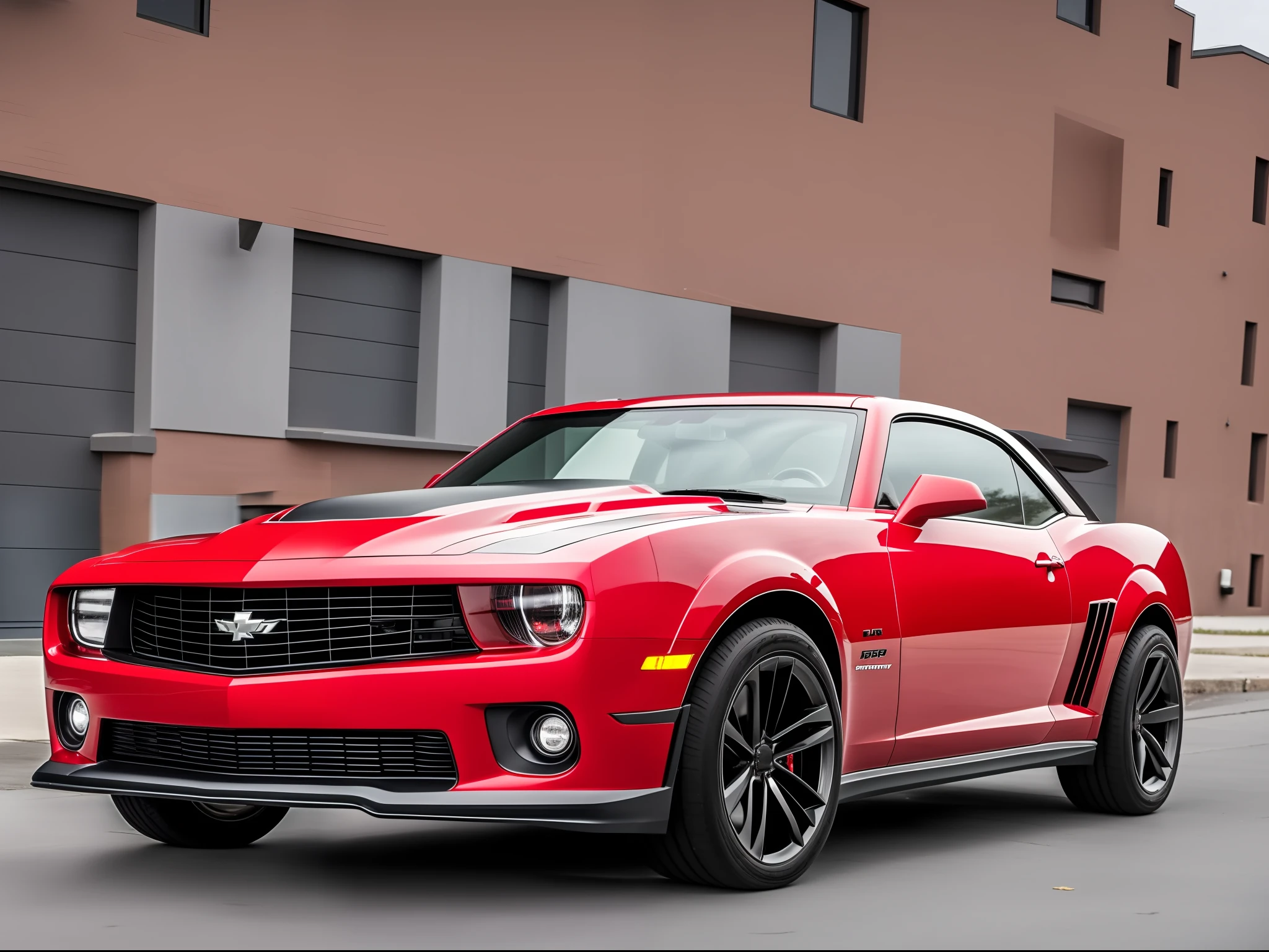 weaponized sixth-generation red Cherovlet Camaro equipped with concealed dual 7.62mm machine guns in front fenders, chaff countermeasures, sliding mini saw blades, new york street --auto --s2