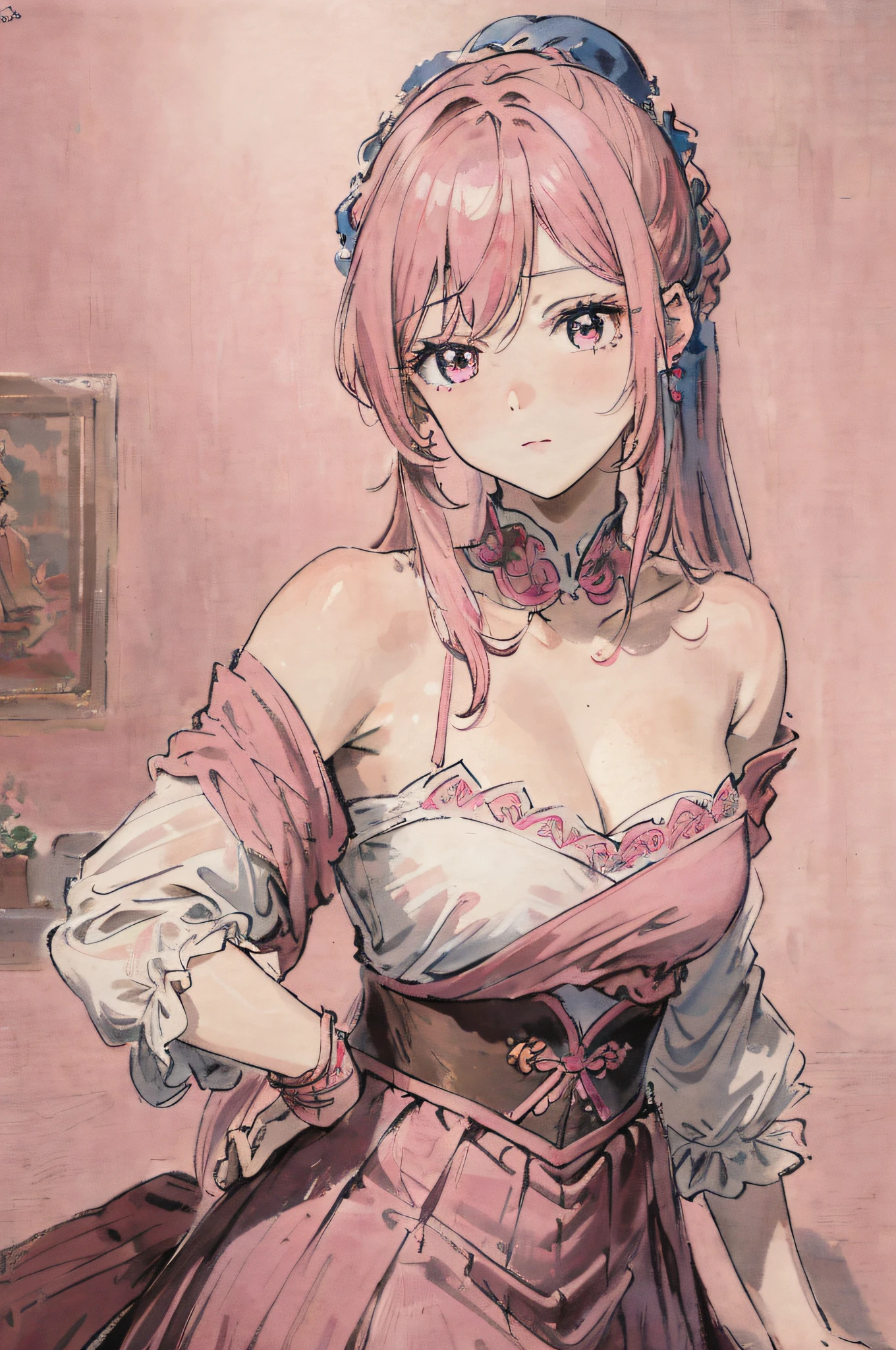 Masterpiece, Superb Girl, Best Girl, Best Beauty, World Masterpiece Theater, Super Fine, Superb Quality, Extreme Pink, Pink Hair, High Resolution, Extreme Quality, 1Girl, Extreme Illustration, Looking at the Audience, Impasto, Canvas, Oil Painting, Realistic, Realist, Real,