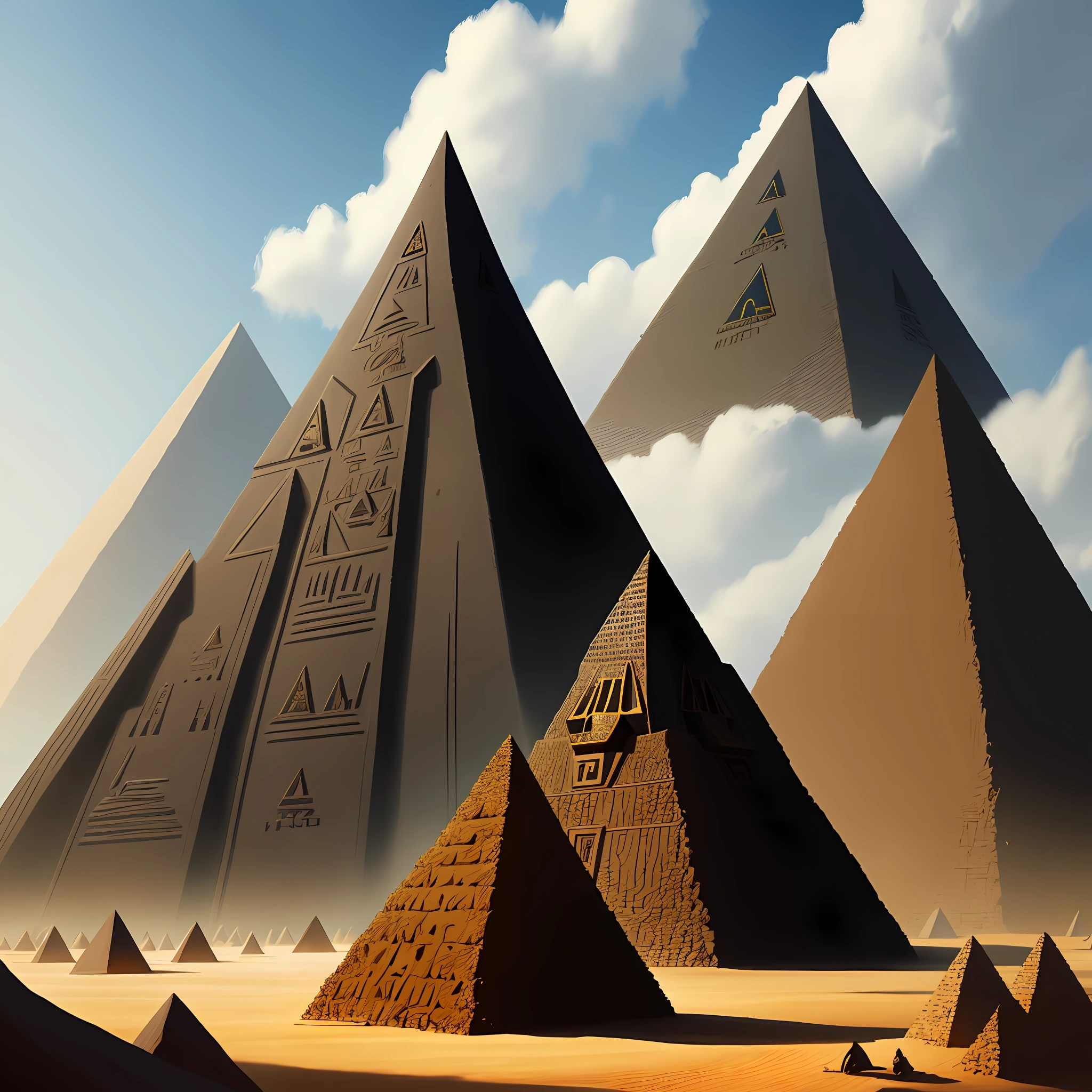 Black pyramid-shaped anthill with Anubis and Ra