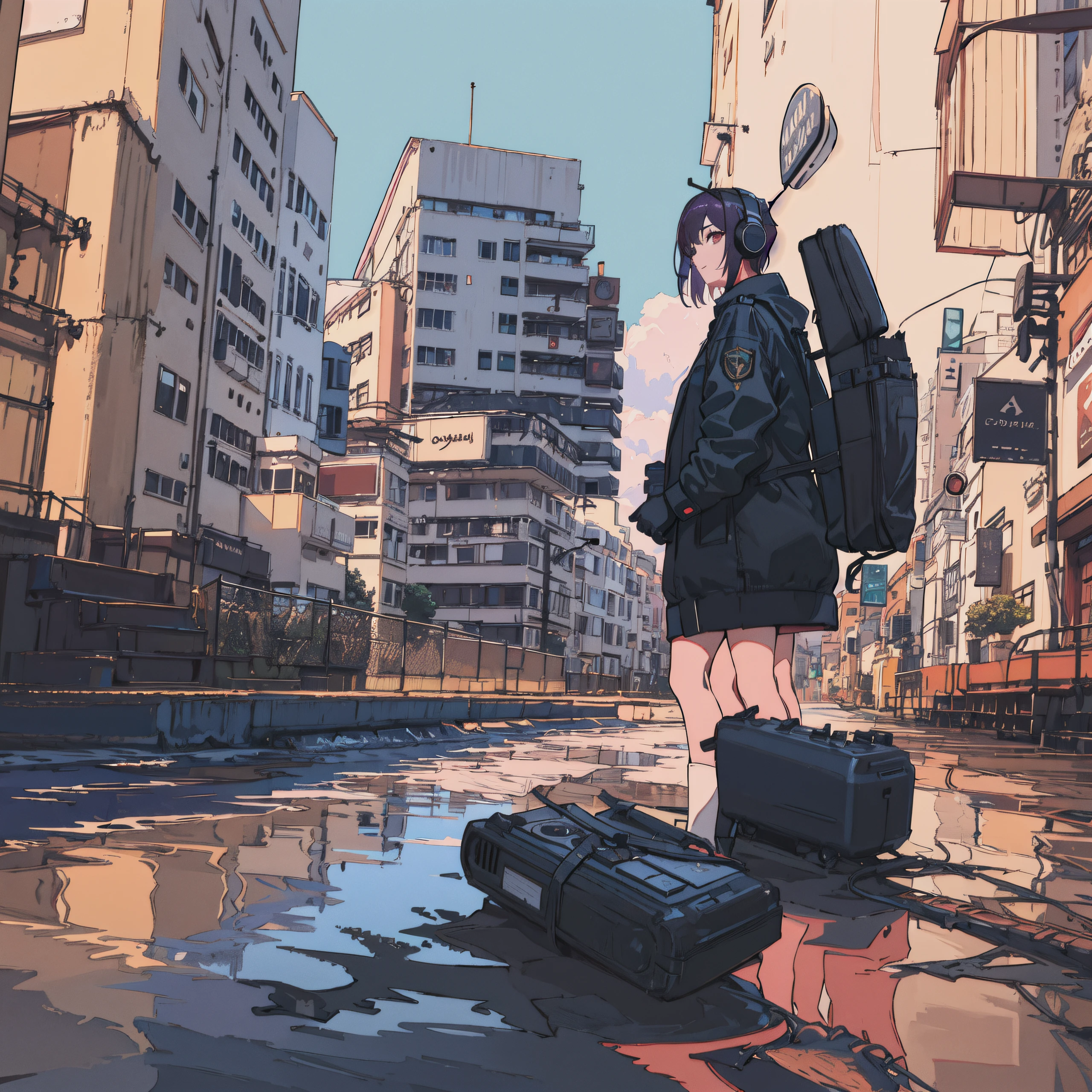 ((high quality)), ((masterpiece)), 8k, 2girls, bulletproof vest, light rays, extremely detailed CG unity 8k wallpaper, game cg, looking at viewer, gloves, boots, full body, watch, computer, mask, drone, holding weapon, headphones,