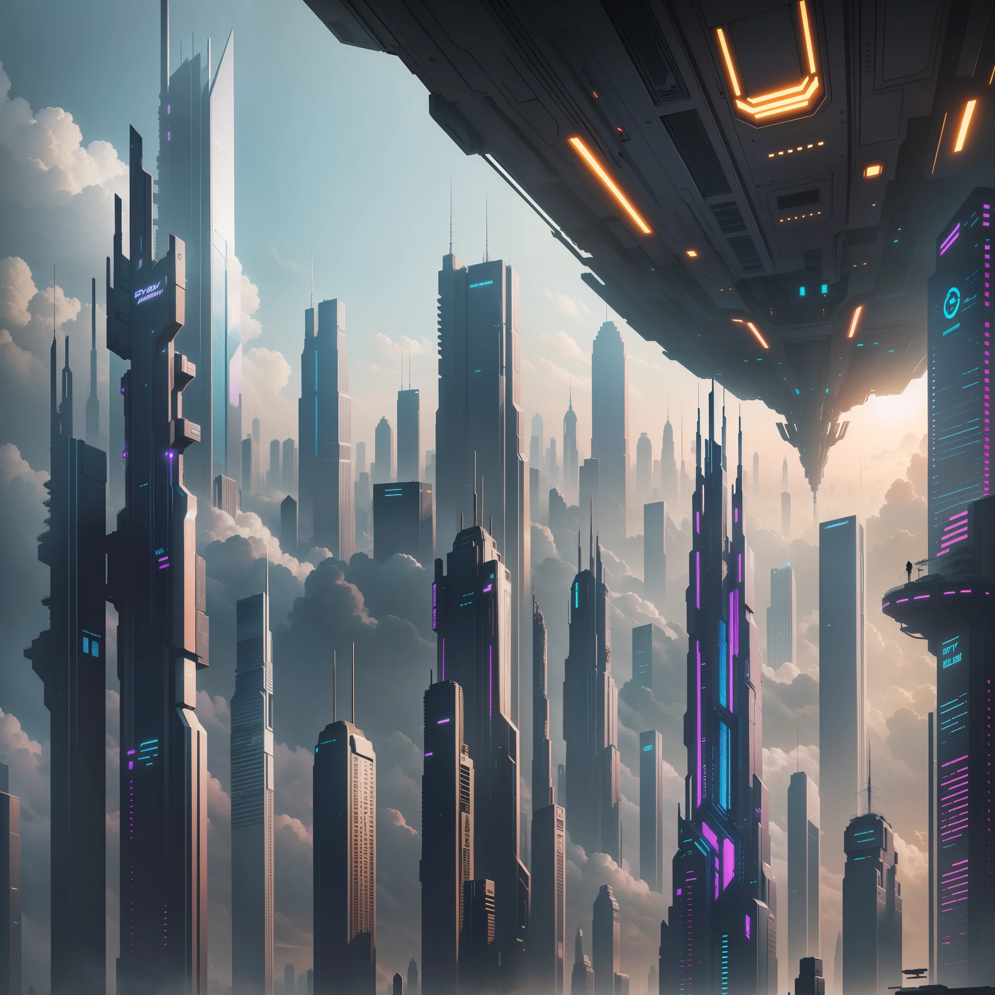 Cyberpunk futuristic world sci-fi skyscrapers universe top quality masterpiece futuristic city sky