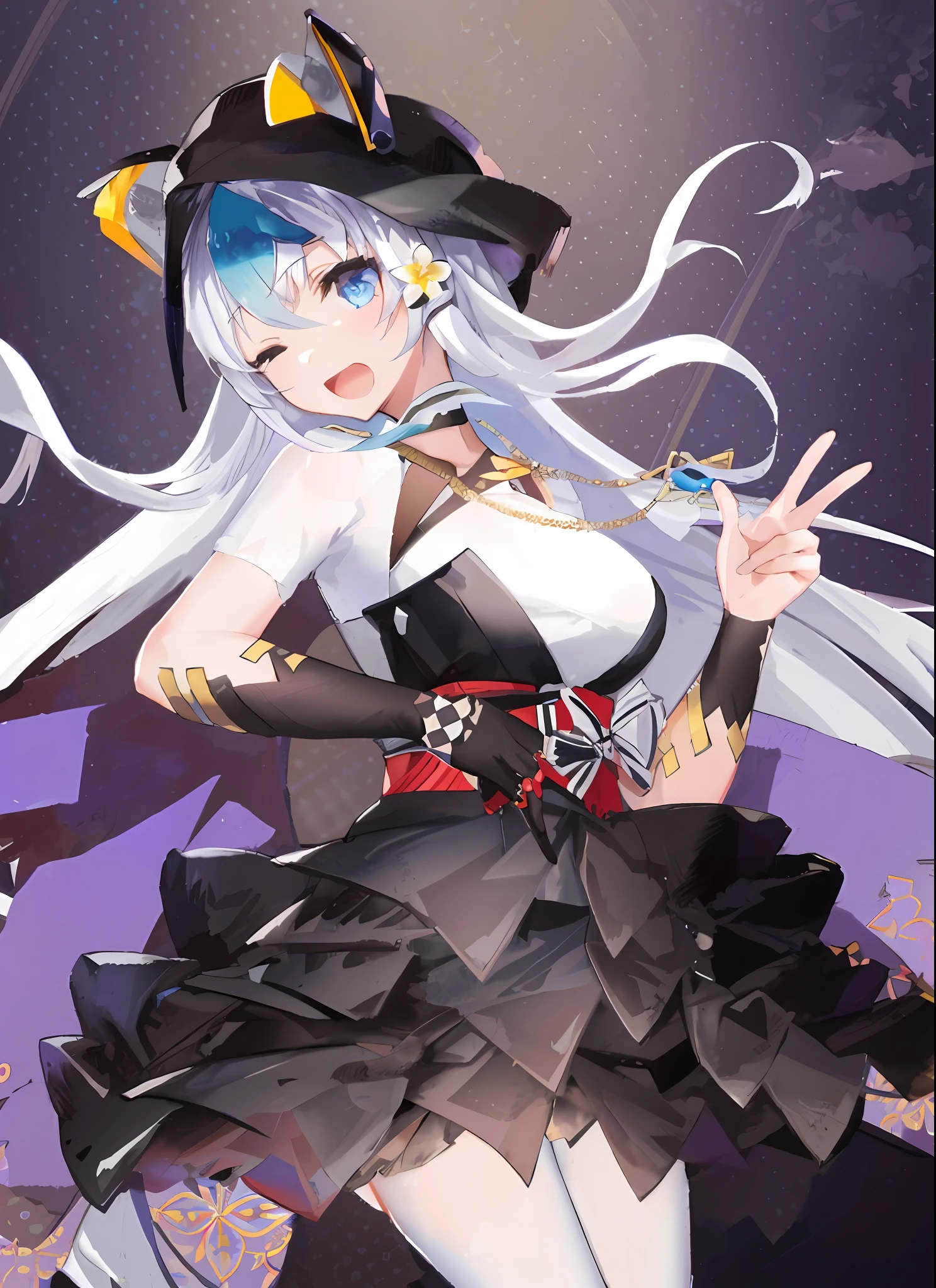 anime girl in a black and white outfit with a hat and a sword, azur lane style, from the azur lane videogame, characters from azur lane, nightcore, from girls frontline, official artwork, splash art anime loli, onmyoji portrait, onmyoji, girls frontline universe, girls frontline style, fine details. girls frontline