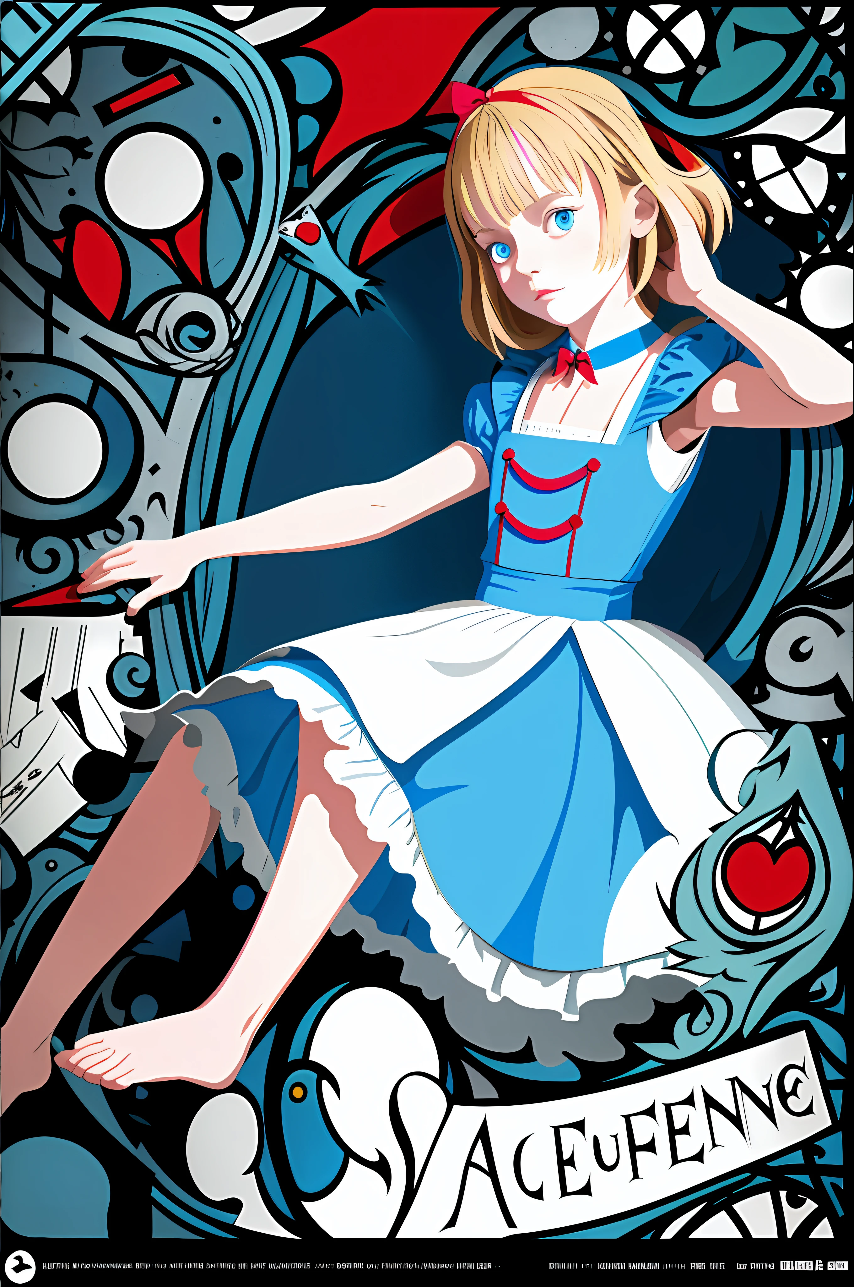 (Alice in wonderland movie poster:1.2), 1girl, minimalist illustration, Bauhaus, shapes, lines, abstract