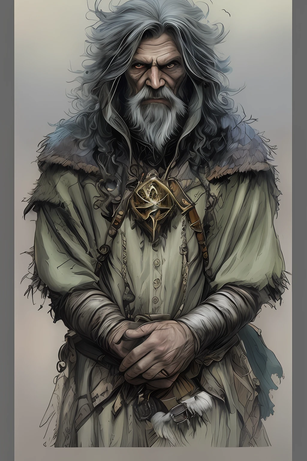 : Image of the wise old man and the eagle in the abandoned barn