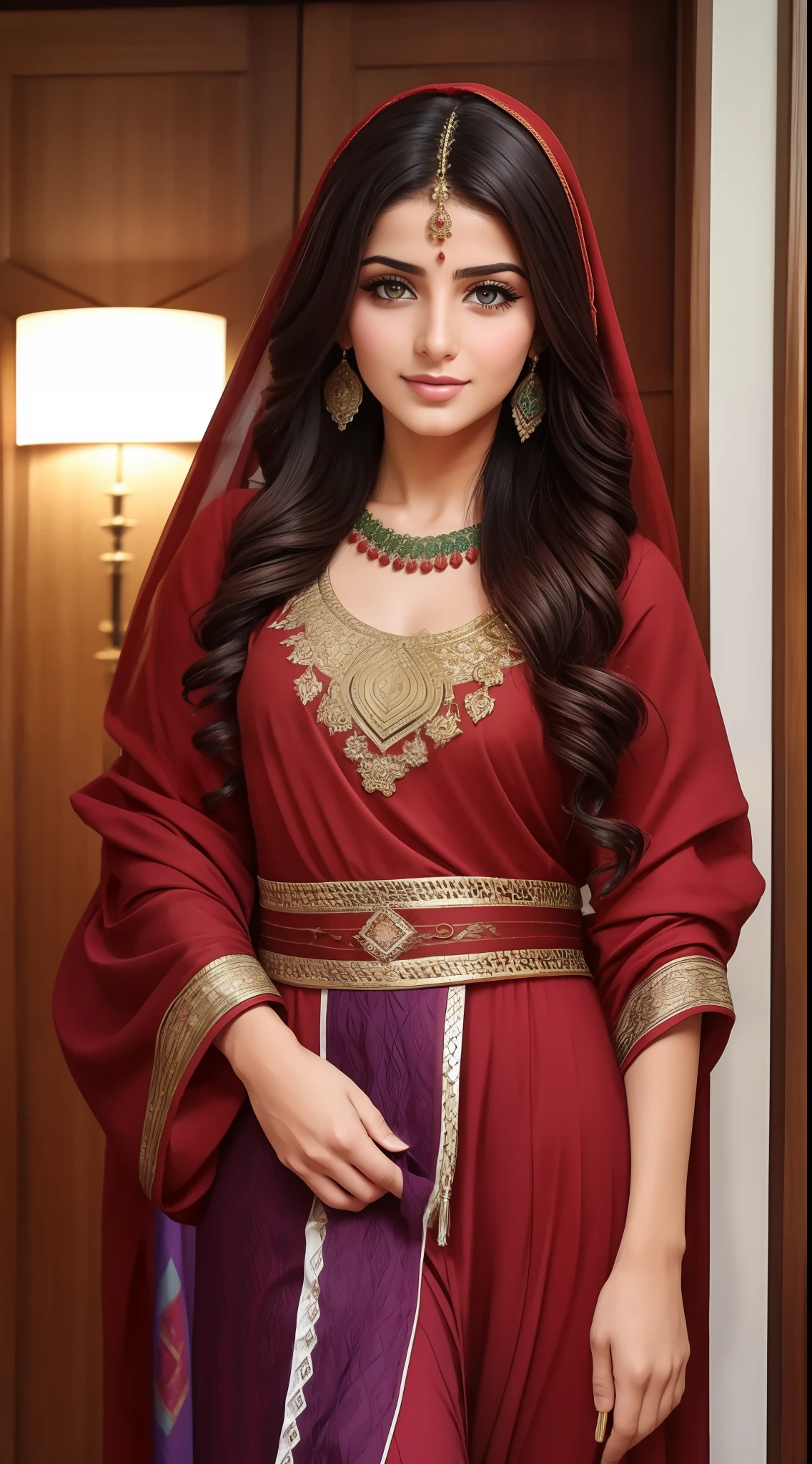 Sexy Kurdish girl, Smirking, realistic, Traditional Kurdish clothes