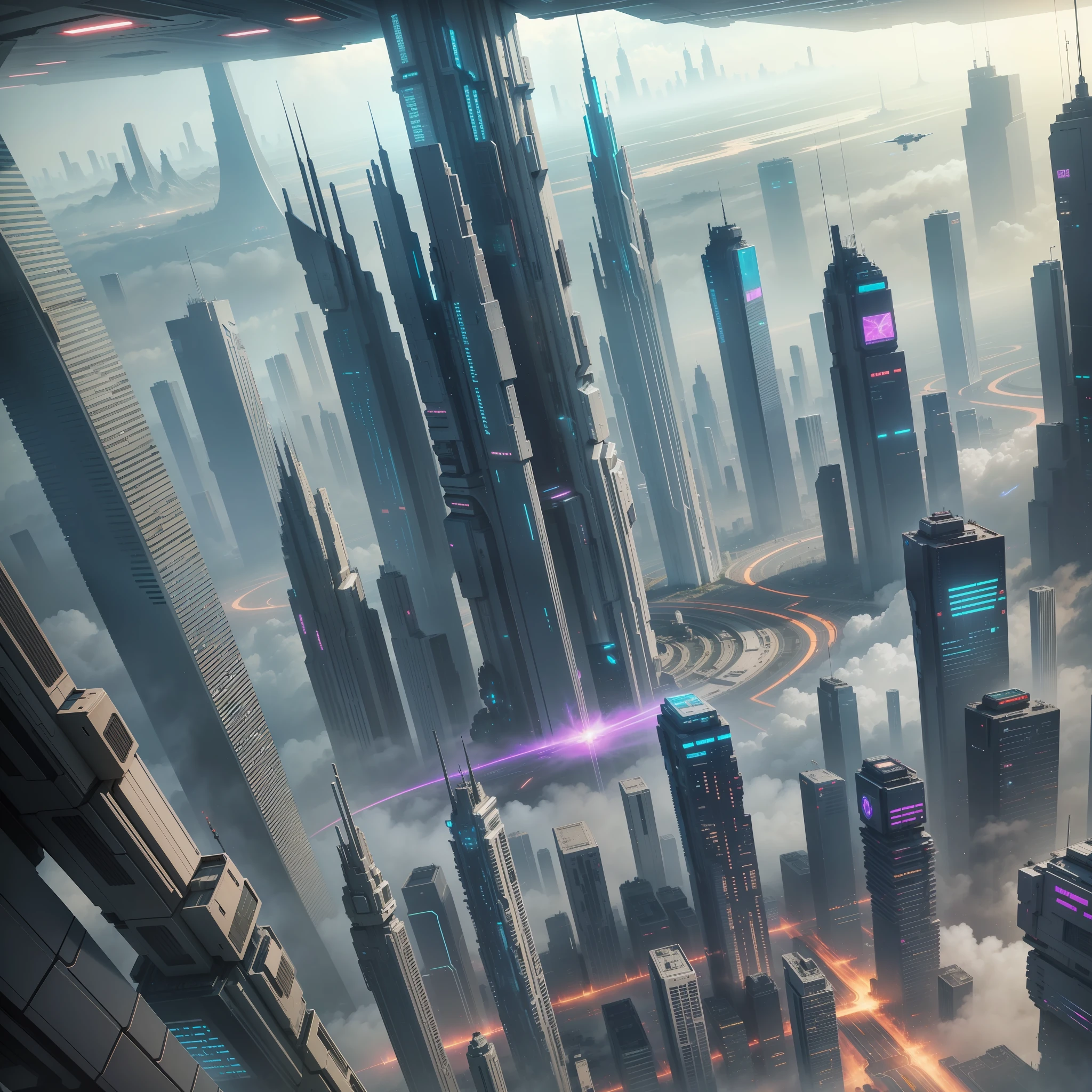 Cyberpunk Futuristic World Sci-Fi Skyscrapers Universe Top Quality Masterpiece Futuristic City