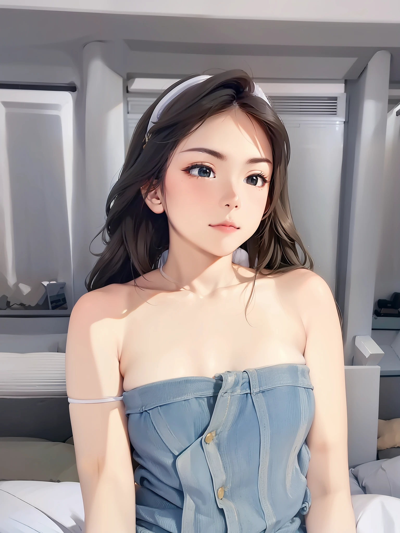 Soft light, cute toot face, obvious depth of field effect, shoulders, beautiful collarbone